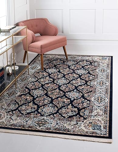 Unique Loom Narenj Collection - Alfombra clásica de diseño repetido con textura, rectangular, 3 x 5 pies, color azul marinobeige