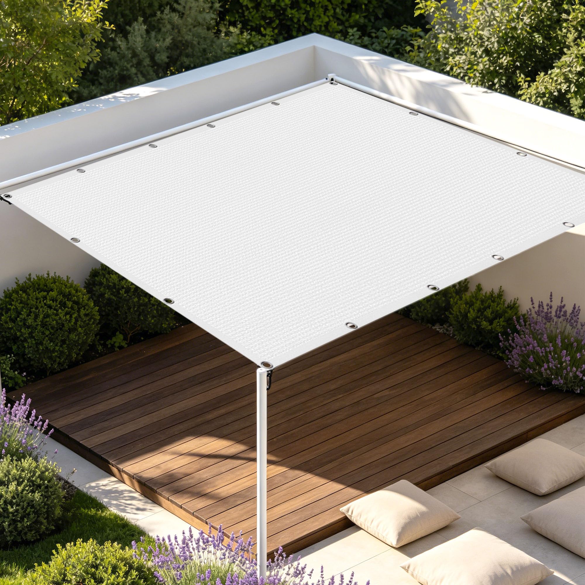 Filet d'ombrage blanc respirant pour pergola et terrasse fraîche