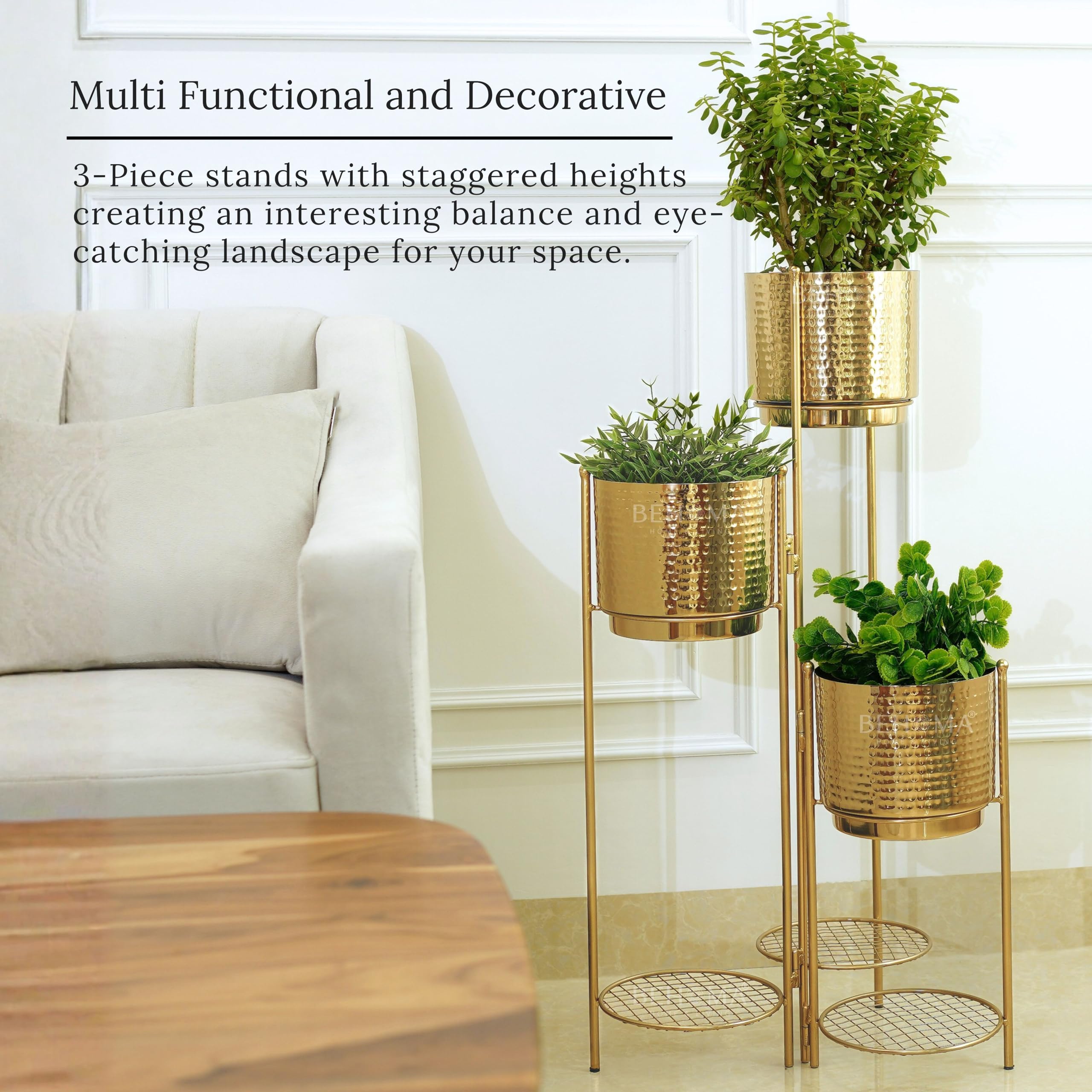 BEHOMA Gold 3-Tier Metal Planter Stand -2