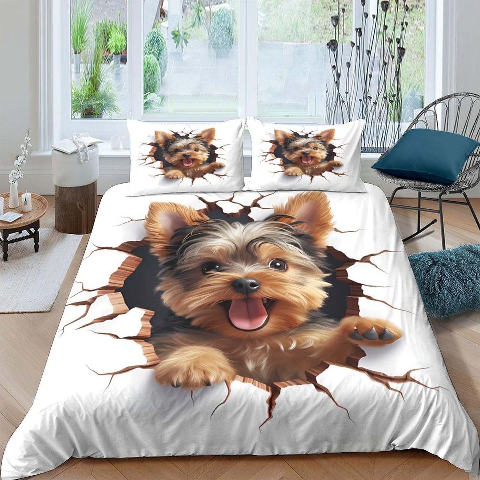 Ctjqhvkz Style-7 3D Printed Lively Yorkshire Terrier Fitted Sheet Microfiber Soft Animal Bed Cover For Bedroom Dorm Mattress Decor Single（135X200cm）