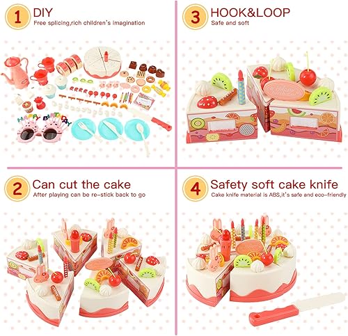 Miniatura 9 de Juego de 83 piezas de comida para pastel de cumpleaños, juguete de comida, juguete de simulación, juego de tartas, postres, helados y donas,