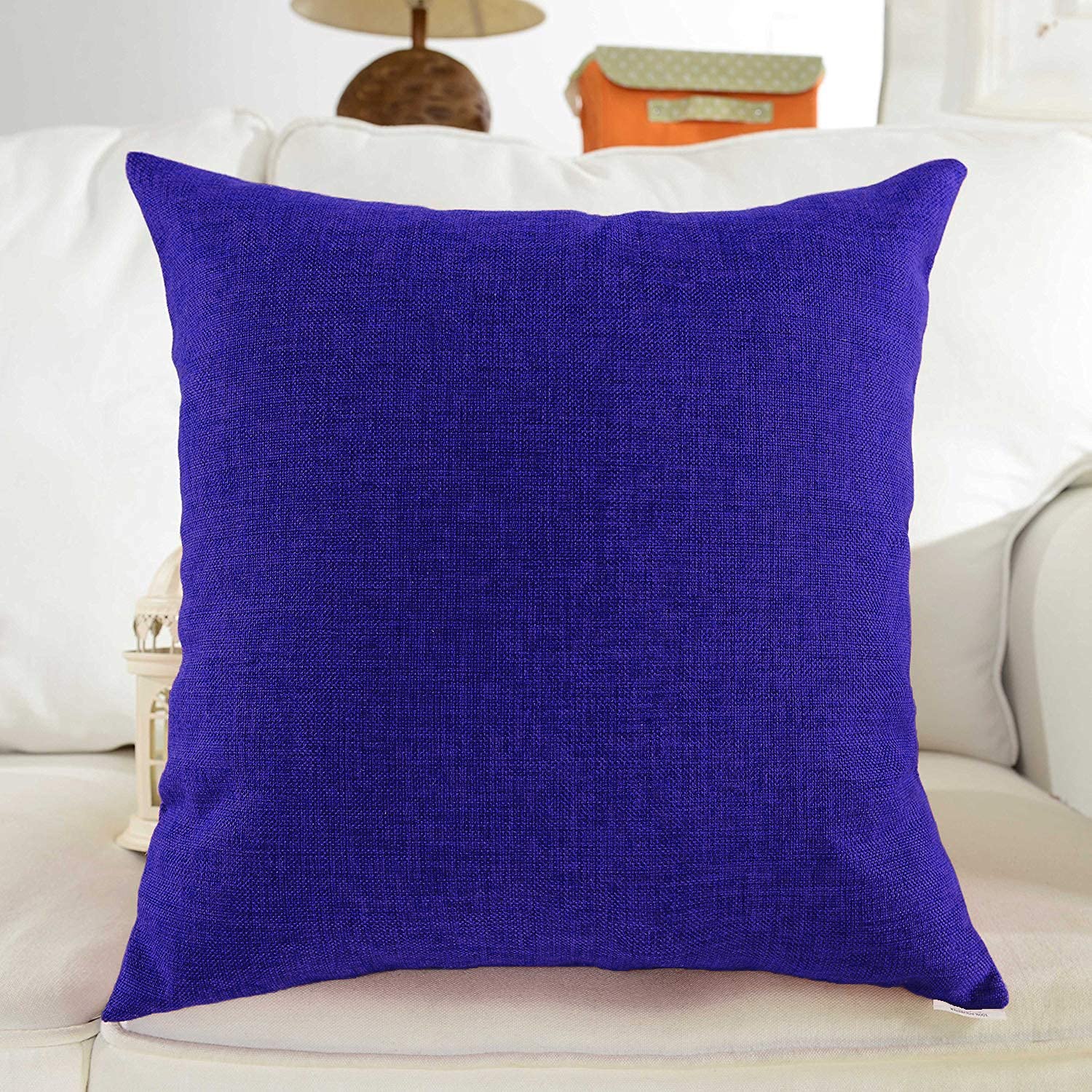 Khooti Decorative Jute Square Cushion Cover Throw Pillow Cover for Living Room Couch Diwan Single Seater Sofa, Modern Boho Medium 20 x 20 Inches / 50 x 50 cm (Colour - Royal Blue)(Set of 1 piece)