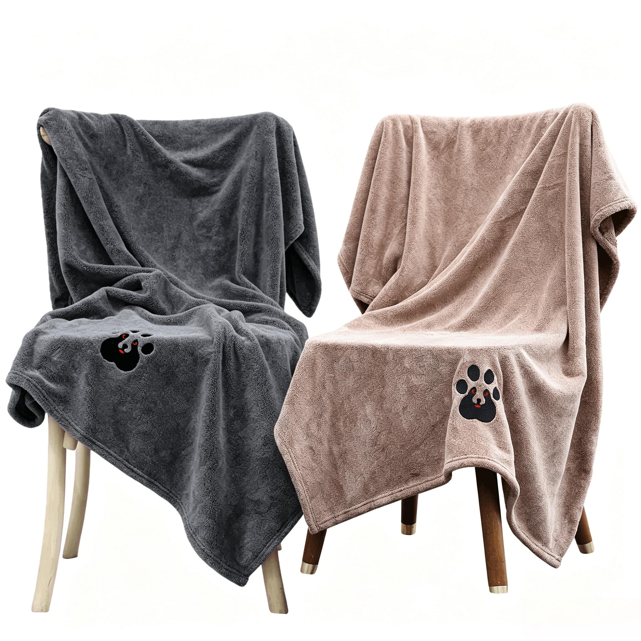 Dogvingpk Paquete de 2 Toallas Extra Grandes para secar Perros, Toalla de baño de Microfibra Suave súper Absorbente, XL, 55 x 36 Pulgadas, Negro y marrón