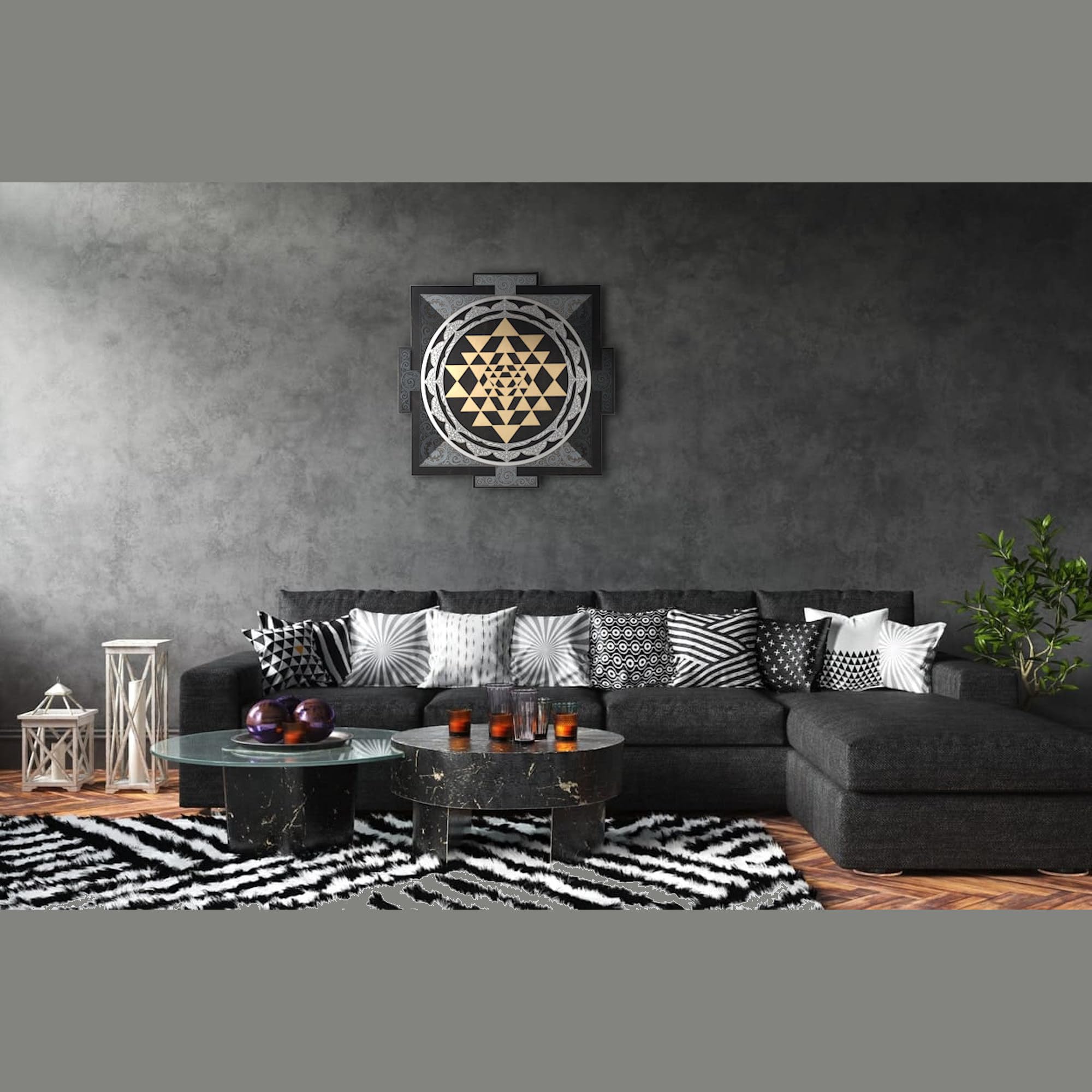 With motif Sri Yantra Wall Art Laser Cut, Sacred Geometry, Sri Chakra, Shree Yantra, Shri Yantra, Sri Chakra Wall Hanging Meditation Symbol, Black Sri Yantra (38x38 cm (14.9 icnh))