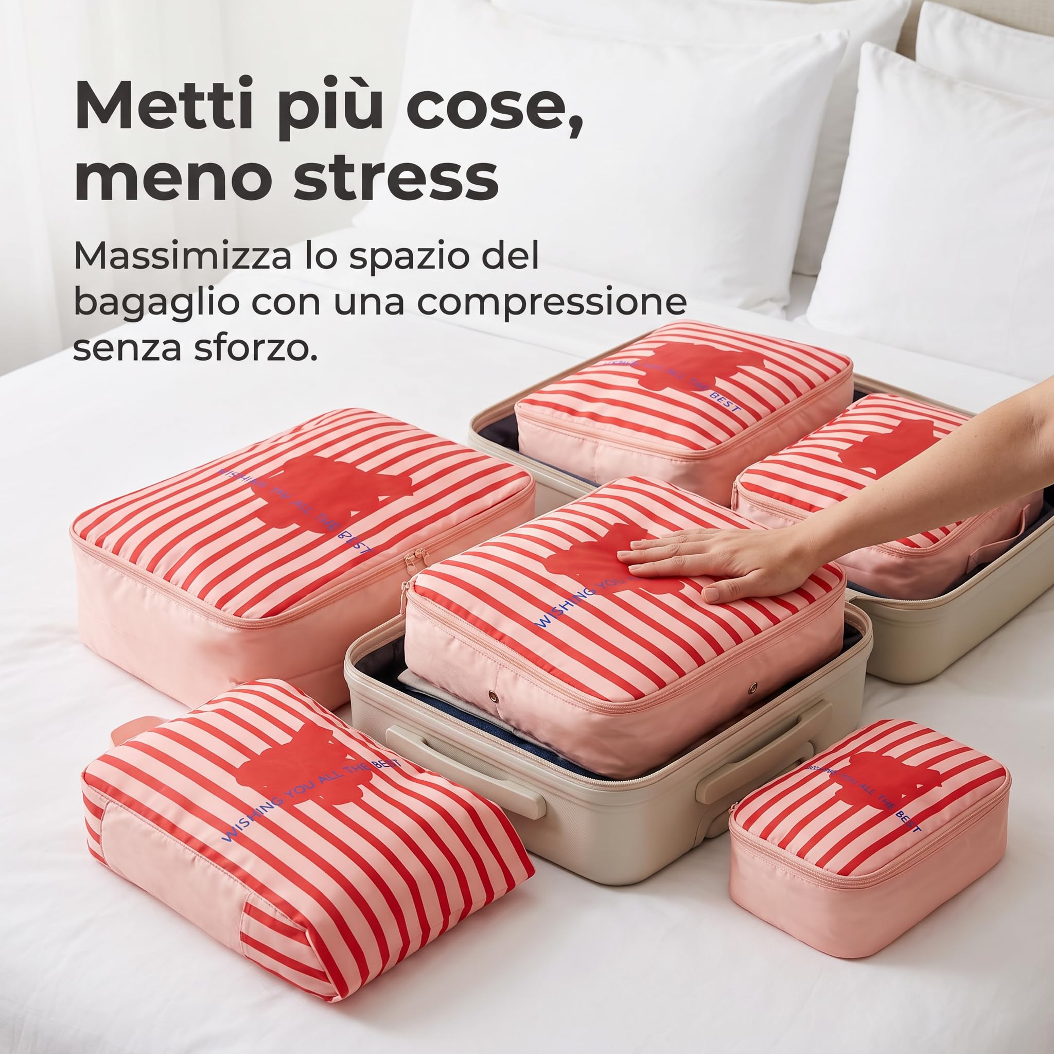 Set Organizadores Viaje y Bolsas Compresión para Maleta, Cubos Embalaje Expandibles para Equipaje