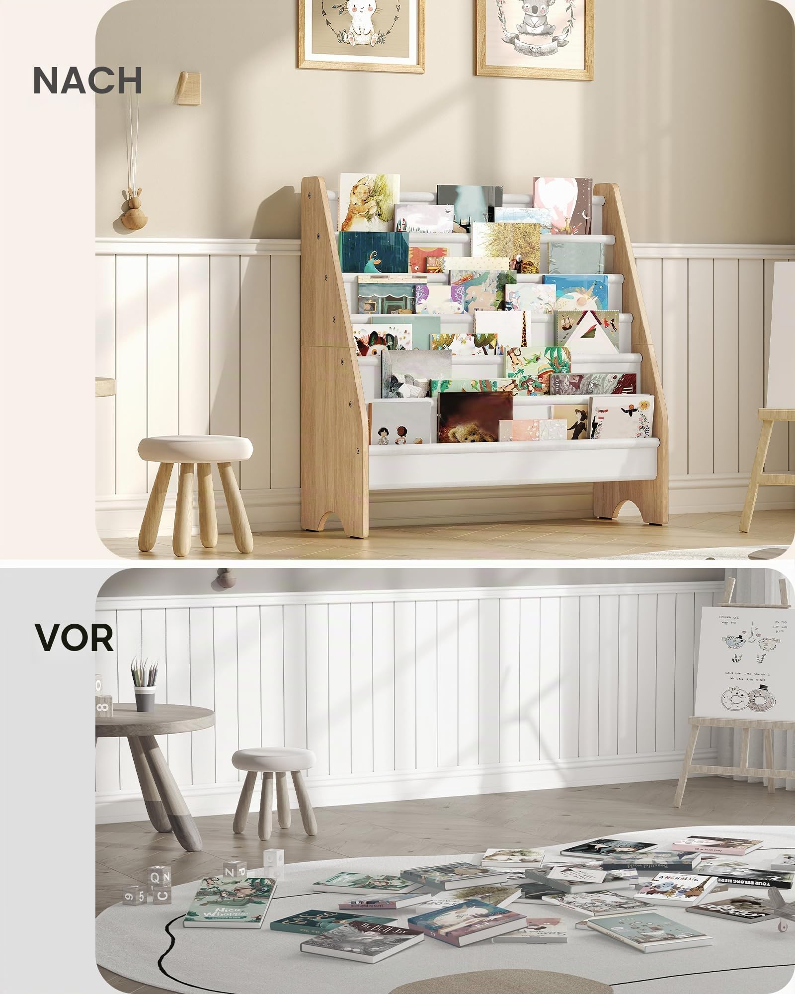 CHOEZON 6-stöckiges Kinder-Bücherregal, Kinderregal, Spielzeug Aufbewahrung Regal, Kinderspielzeug Regal, für Kinder 3-8 Jahre alt, für Kinderzimmer, Spielzimmer, Natur und Weiß DMCW07WB
