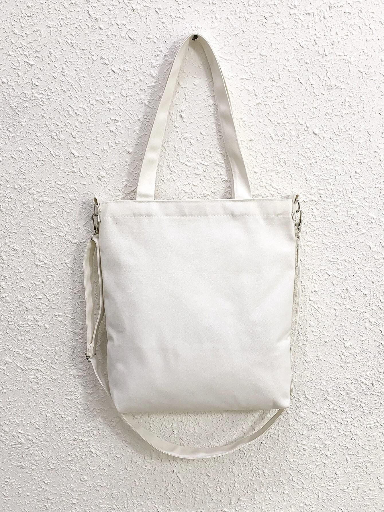 Glowic Women, Cute Hand Girls for College, Travel, Grocery, Reusable Shopping Book Bag(WBAG-36) (White) Contemporary 2