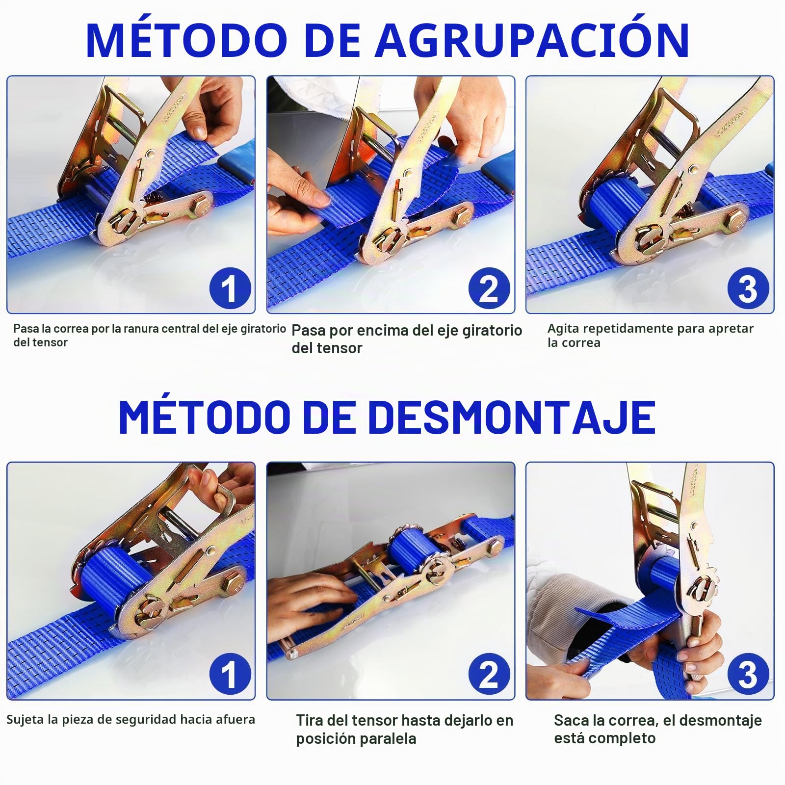 4 Unidades 5000kg Correa con trinquete 9m,cinchas de Amarre,Correa tensora de 50 mm,Correas tensoras con trinquete y Gancho,para asegurar profesionalmente Cargas de Camiones, Naranja,Azul