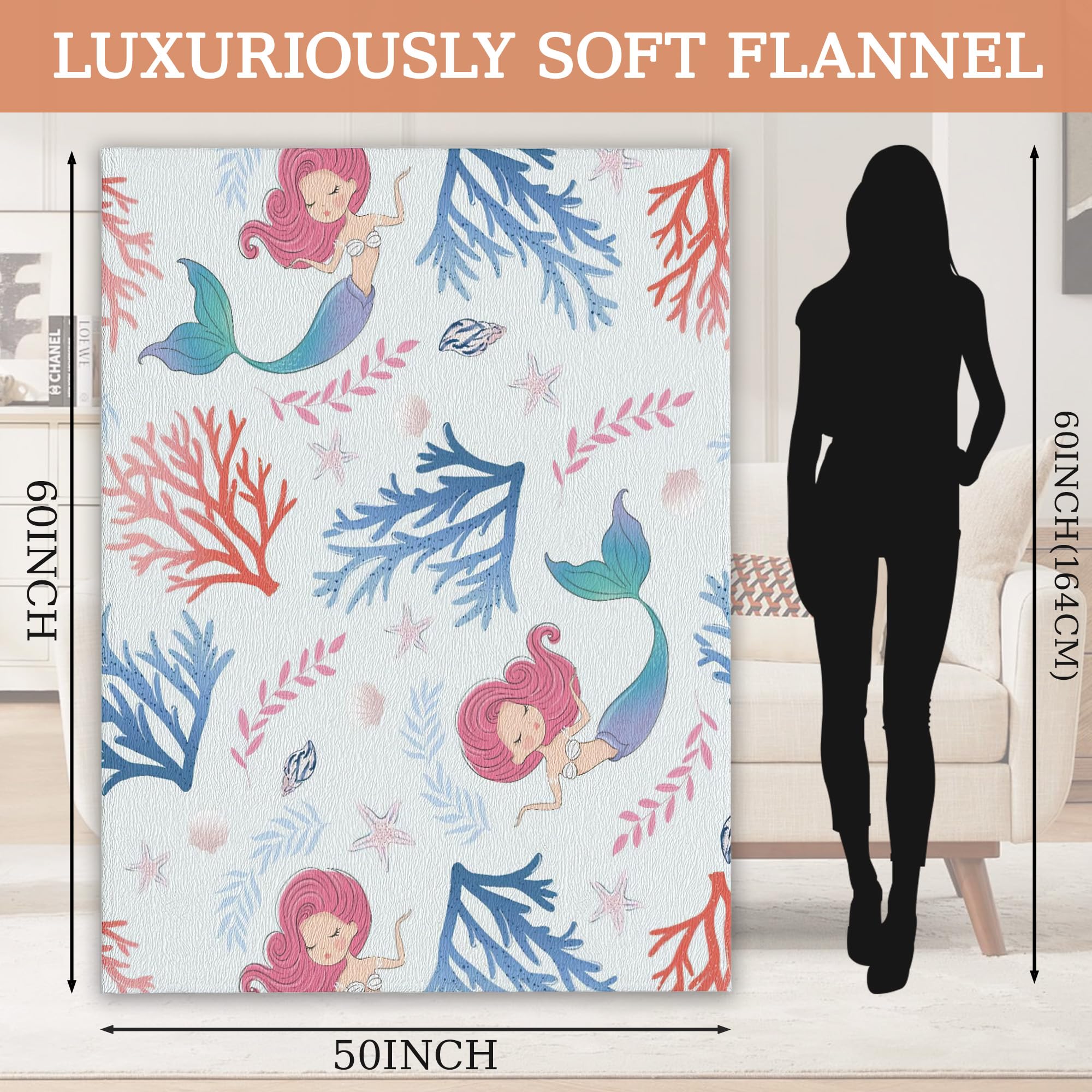 CIAIDU Blanket Cute Mermaid Lightweight Soft Throw Blanket for Girls Teens Women Ocean Fuzzy Blanket Home Room Decor 50x60 Inches - Image 3