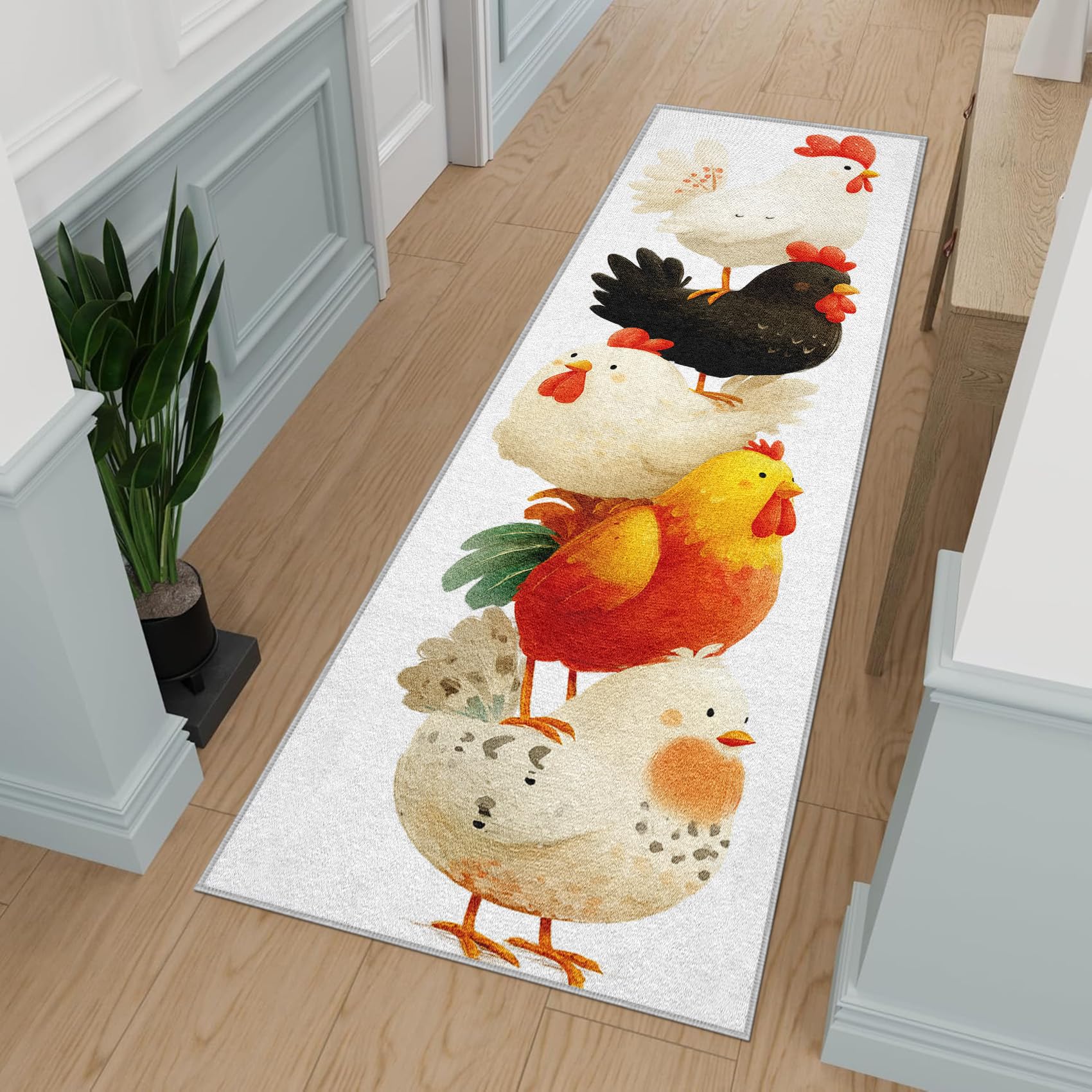 Poulet Tapis de Couloir Animaux de la Ferme Tapis de Couloir Long 60 x 120 cm Passage Antidérapant Lavable en Machine D'entrée Chambre Salon Descente de Lit Poil Ras Rug VI&q210