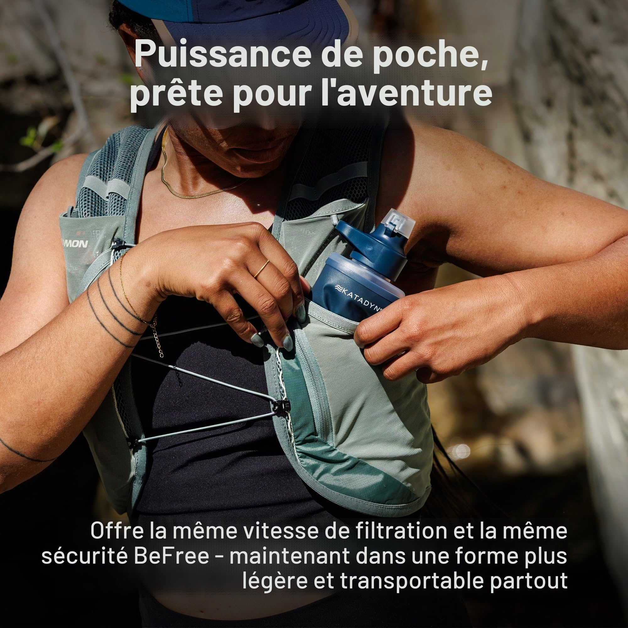 Katadyn BeFree Filter AC 0.5L - Bleu ardoise, Bouteille filtrante ultralégère avec charbon actif & membrane EZ-Clean™ - Eau potable sûre partout, plein air, backpacking, randonnée