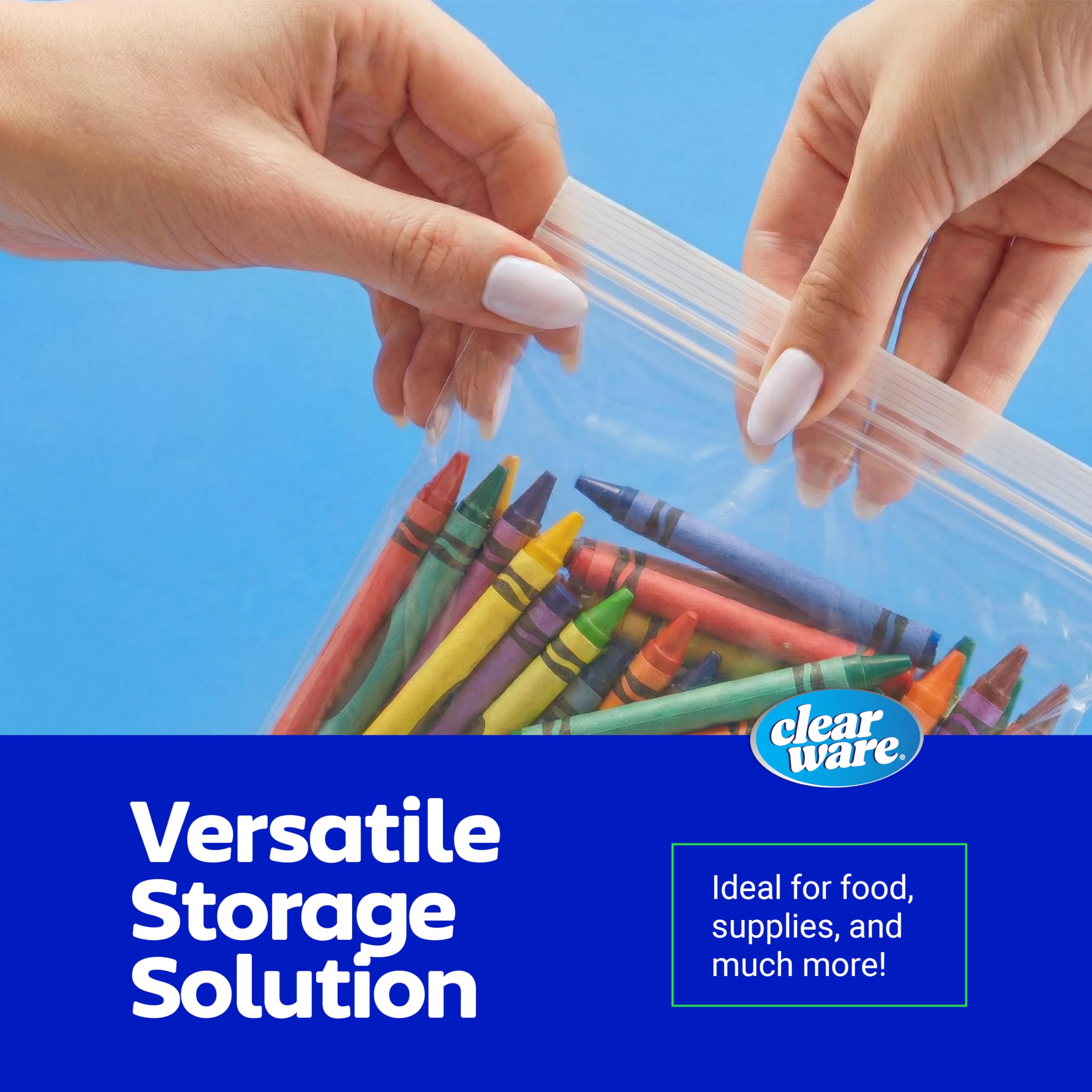 Clearware Aufbewahrungsbeutel aus Kunststoff, wiederverwendbar, dick, mikrowellengeeignet, kein BPA, wiederverschließbare Behälter mit doppeltem Reißverschluss für Mittagessen, Snacks, Mahlzeiten, 2