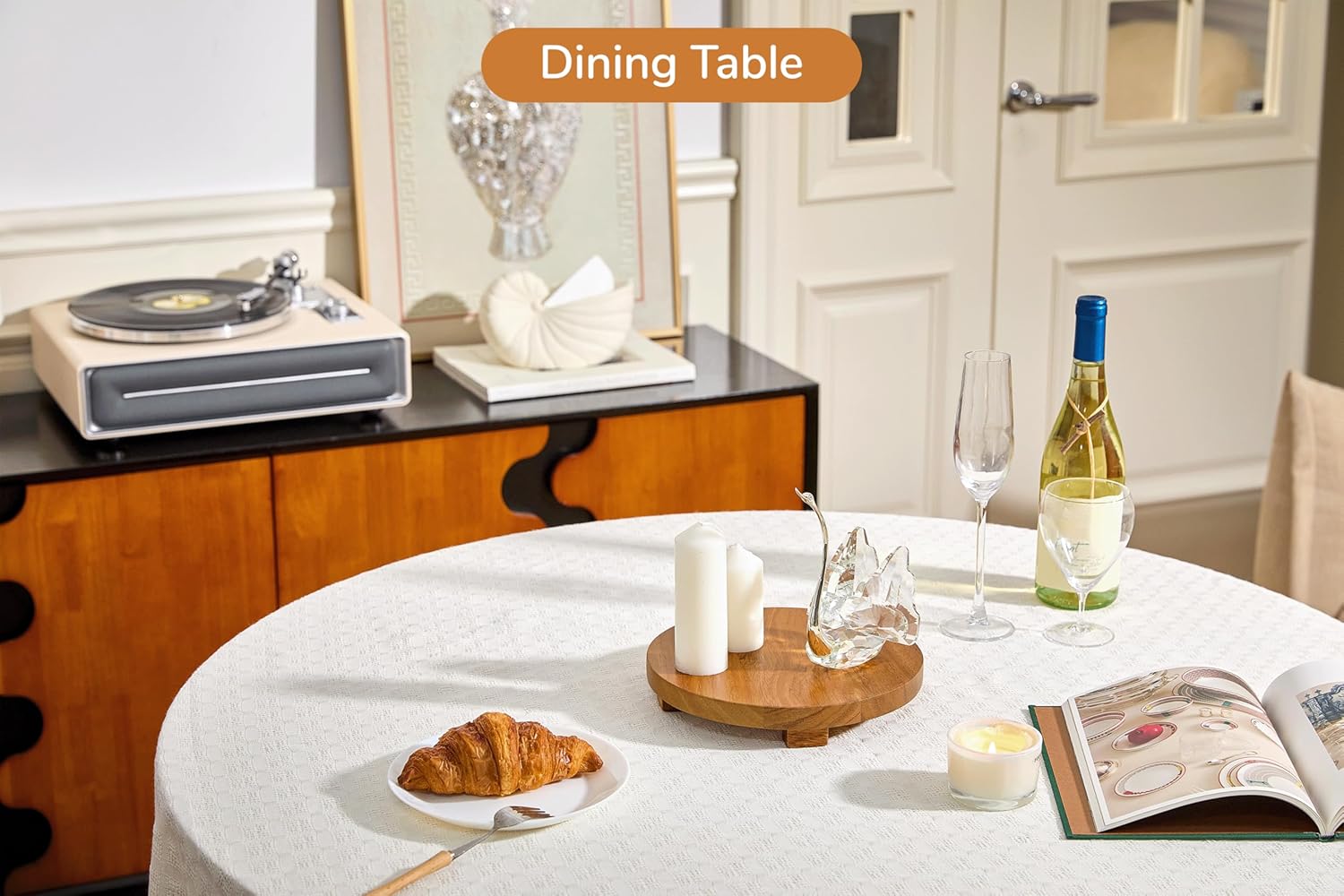 Round 9.4" Acacia Wood Decorative Tray – Farmhouse Wood Riser Pedestal Stand for Kitchen and Bathroom Decor, Counter Display, Vanity Tray (Medium, 9.4" Dia)