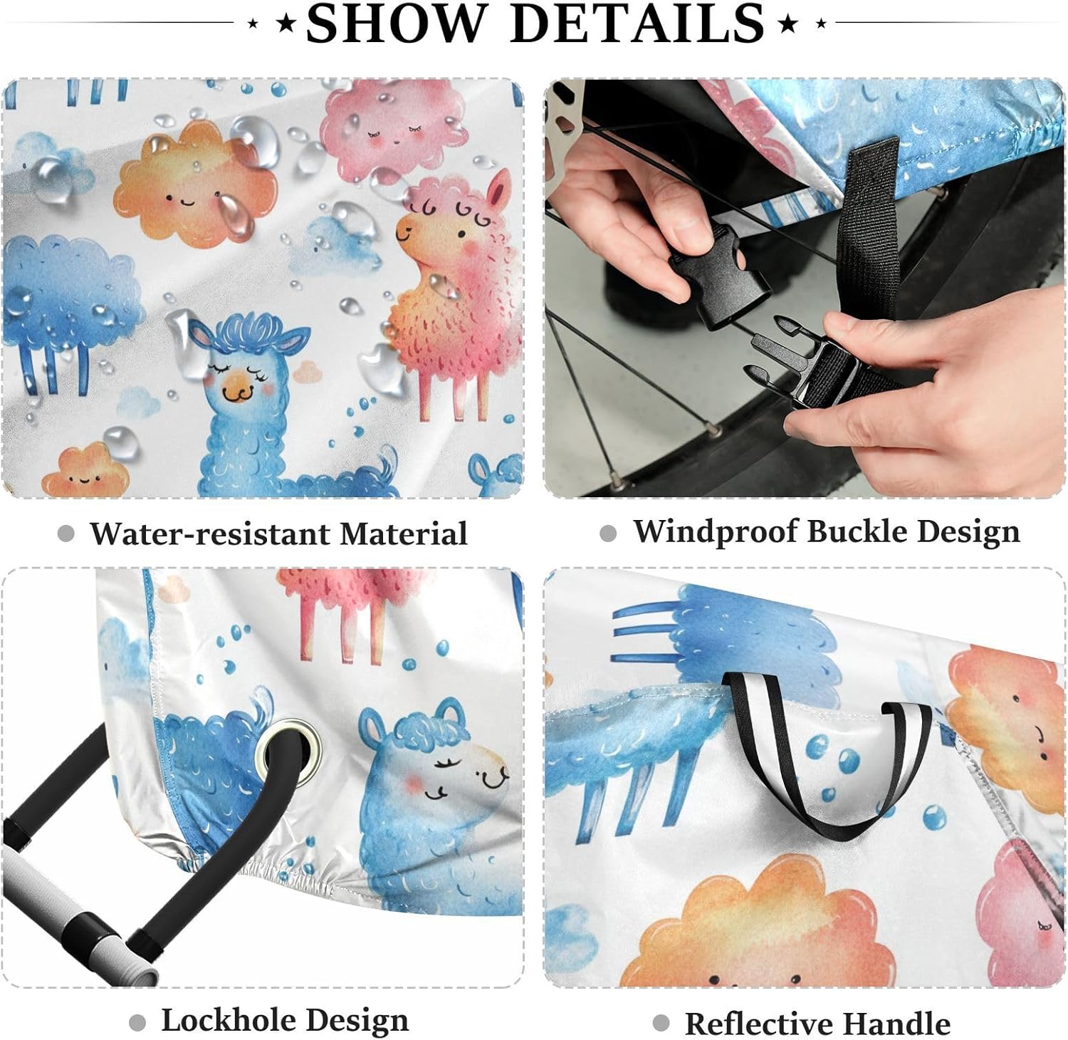 ALAZA Colorful Llamas Clouds Bike Cover Waterproof Outdoor Ebike Bicycle Covers Tarp Protection for 1/2 Bikes, Sun UV Dust Wind Proof