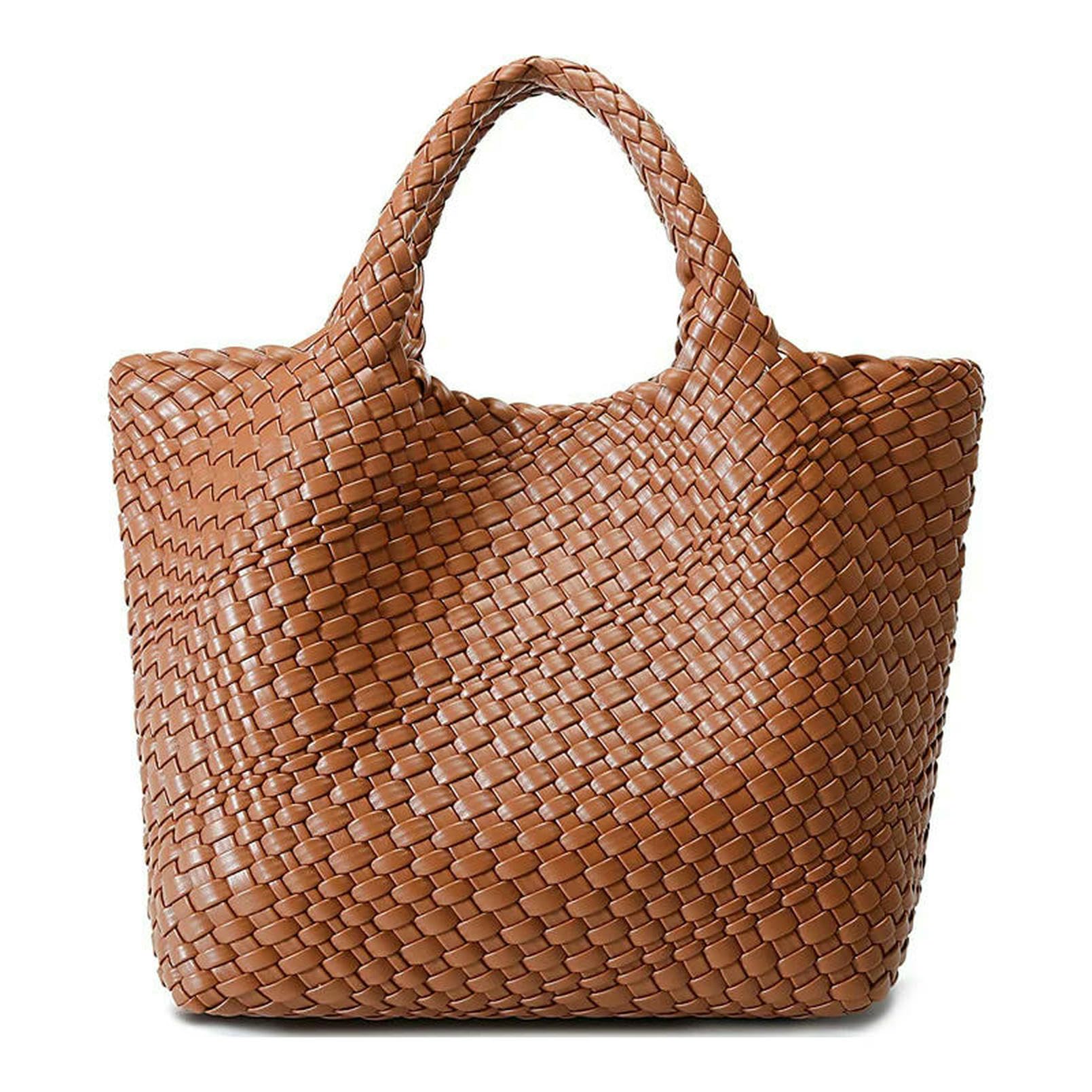 Borsa Paglia A Tracolla Intrecciata Fatta Mano per Donne Borse da Viaggio Grandi in Spiaggia E Secchio Cesti-Bianco