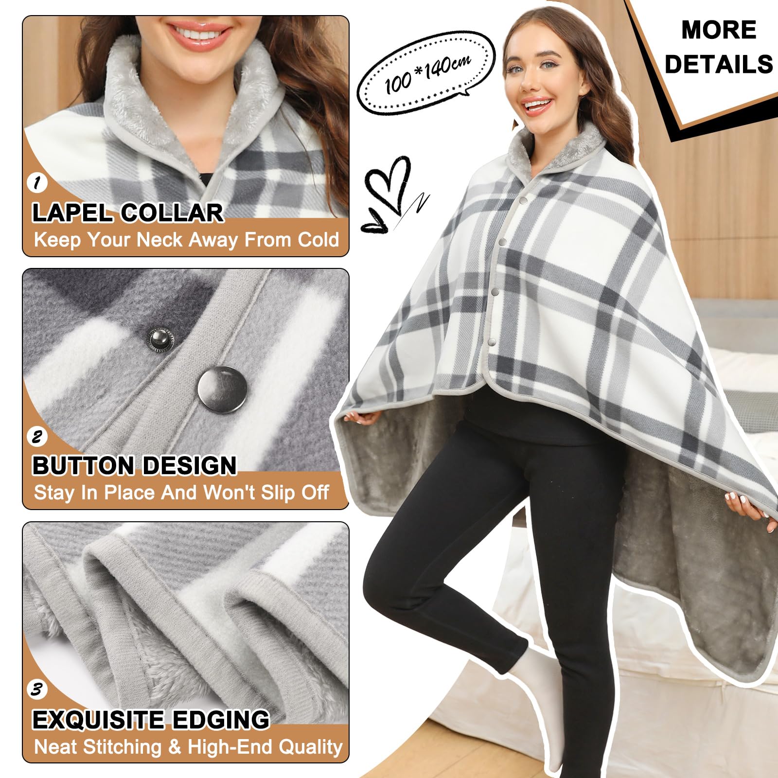 heekpek Sciarpa Grande Invernale Sciarpa Scialle Donna Caldo Coperta Scialle con Bottone Plaid Poncho Scialle Pile Multifunzione Sciarpa Oversize in 2 Taglie