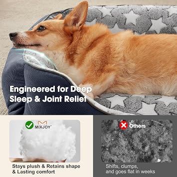 MIXJOY Dog Bed Small - Washable Cosy Pet Bed, 51 x 48 x 15 cm Grey