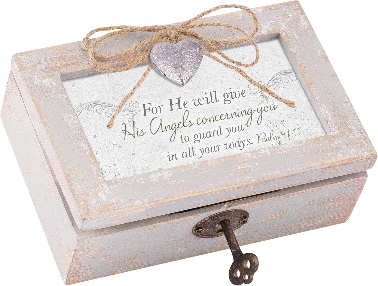 Cottage Garden He Will Give His Angels Petite Locket Distressed Natural Music Box Plays Amazing Grace