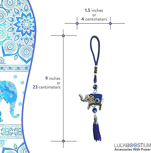Miniatura 2 de Lucky Blue Evil Eye - Adorno colgante con dije de elefante y borla de cuentas azules, signo de fuerza, potencia, estabilidad y sabiduría, accesorios