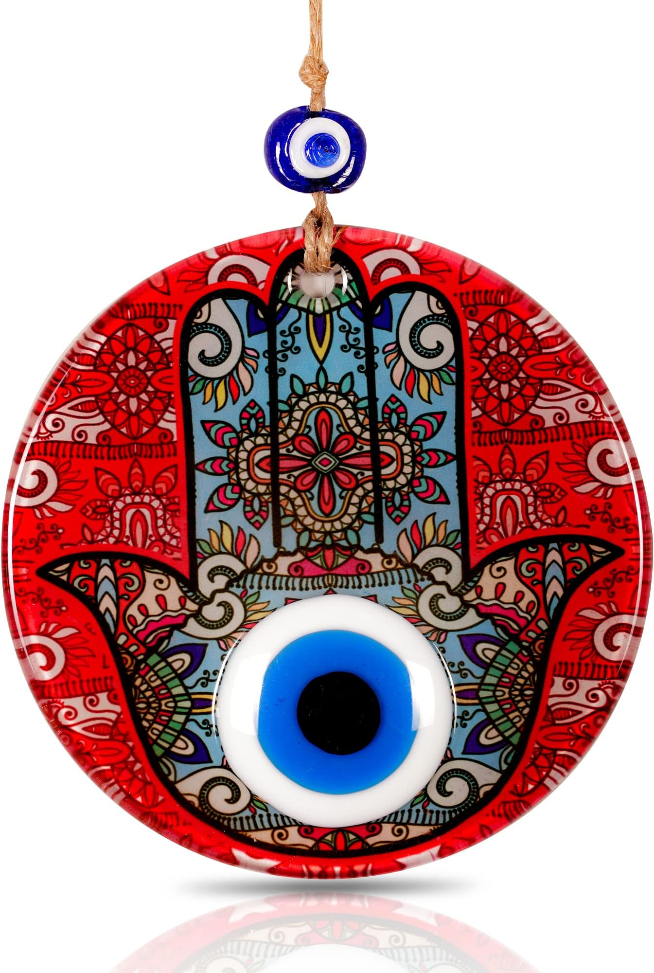 Red Hamsa Hand Evil Eye Decor Home Wall Hanging 4.7" Glass Handmade Nazar Amulet Good Luck Charm