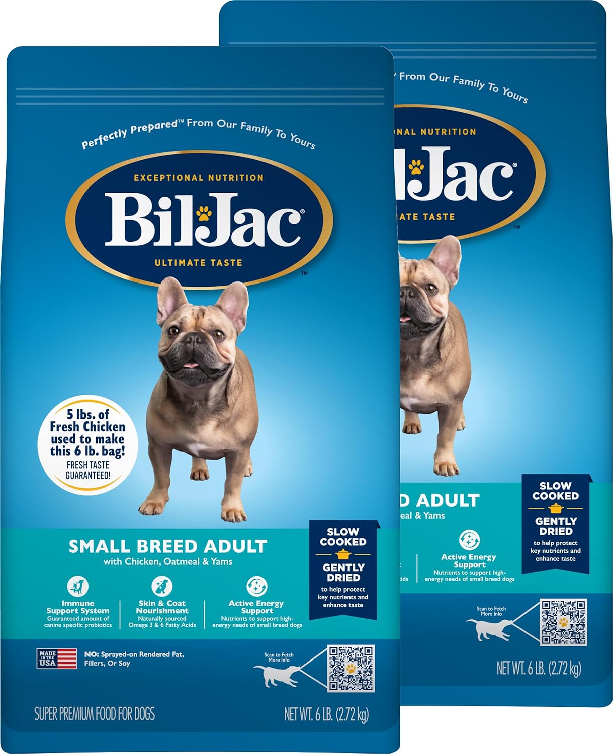 Bil-Jac Small Breed Adult Dry Dog Food, Chicken, Oatmeal & Yams Recipe, 6 lb (2 Pack)