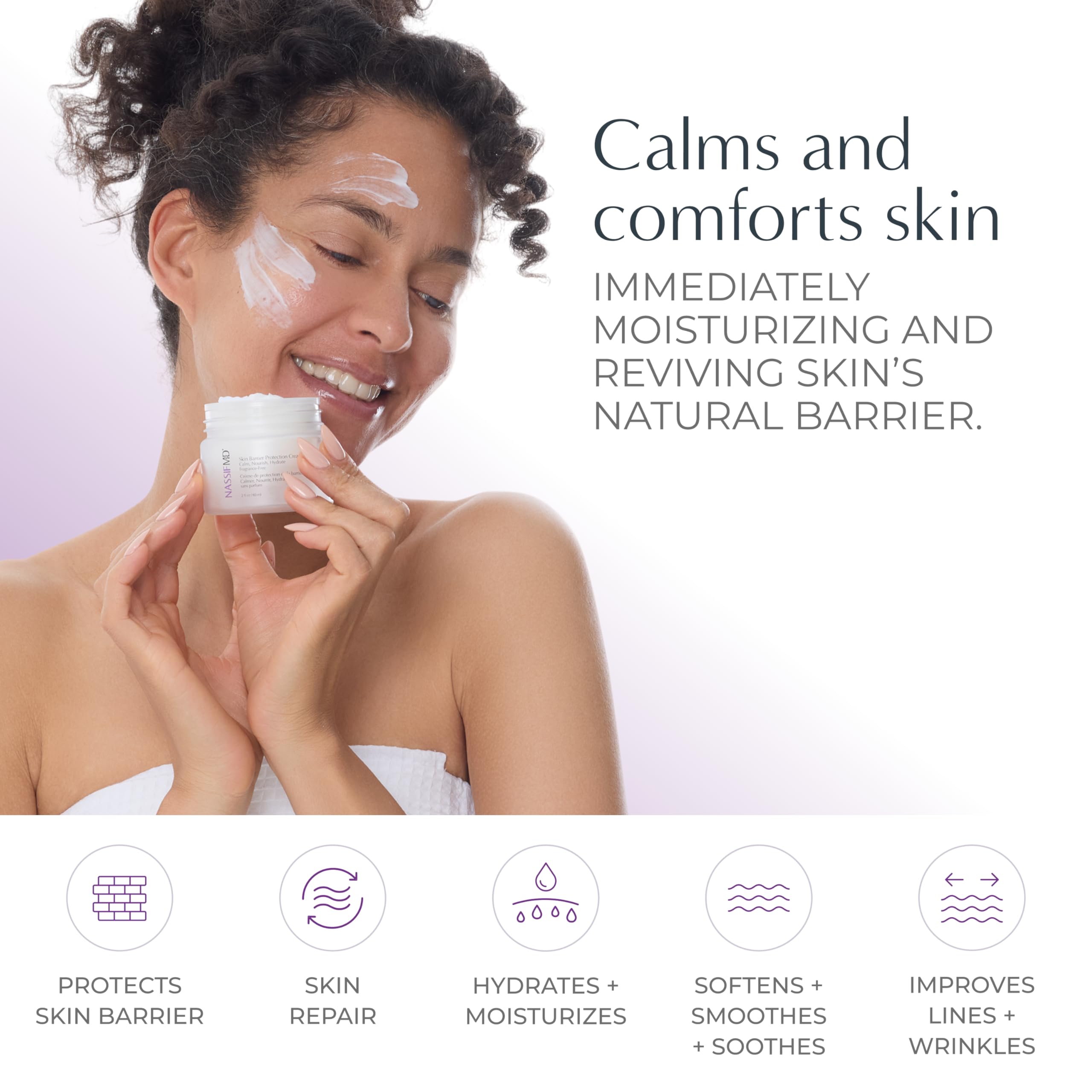 NassifMD Skin Barrier Protection Cream with Centella Asiatica - Healing Moisturizer for Sensitive & Post-Treatment Skin - Reduces Redness, Plumps Fine Lines