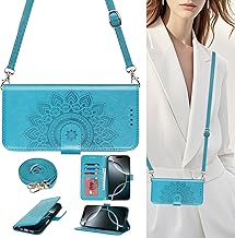 REKETLE Coque Etui pour iPhone 16 Pro Max avec Cordon Collier Sangle réglable,Housse en Cuir Étui iPhone 16 Pro Max Portefeuille avec Porte Carte Pochette - Bleu