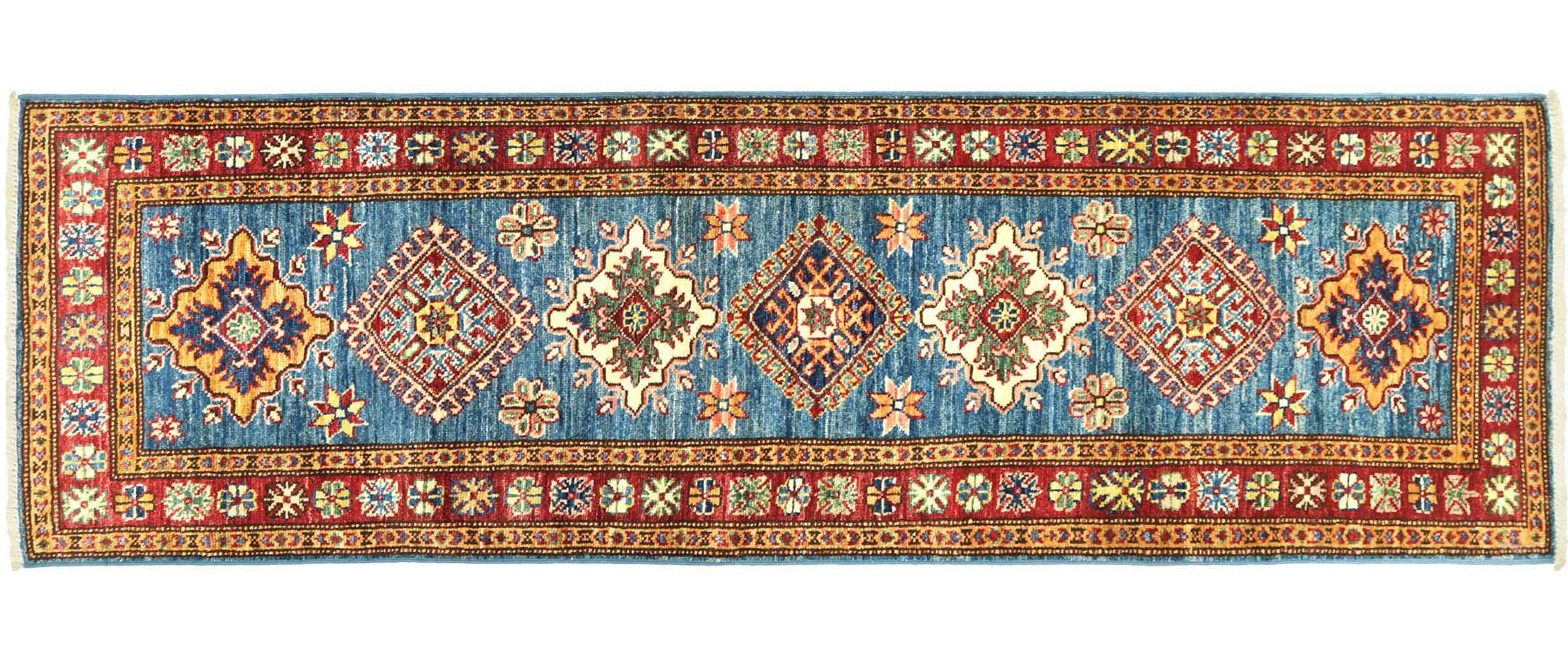 Tapis Kazak afghan haut de gamme noué main bleu 60x180 cm