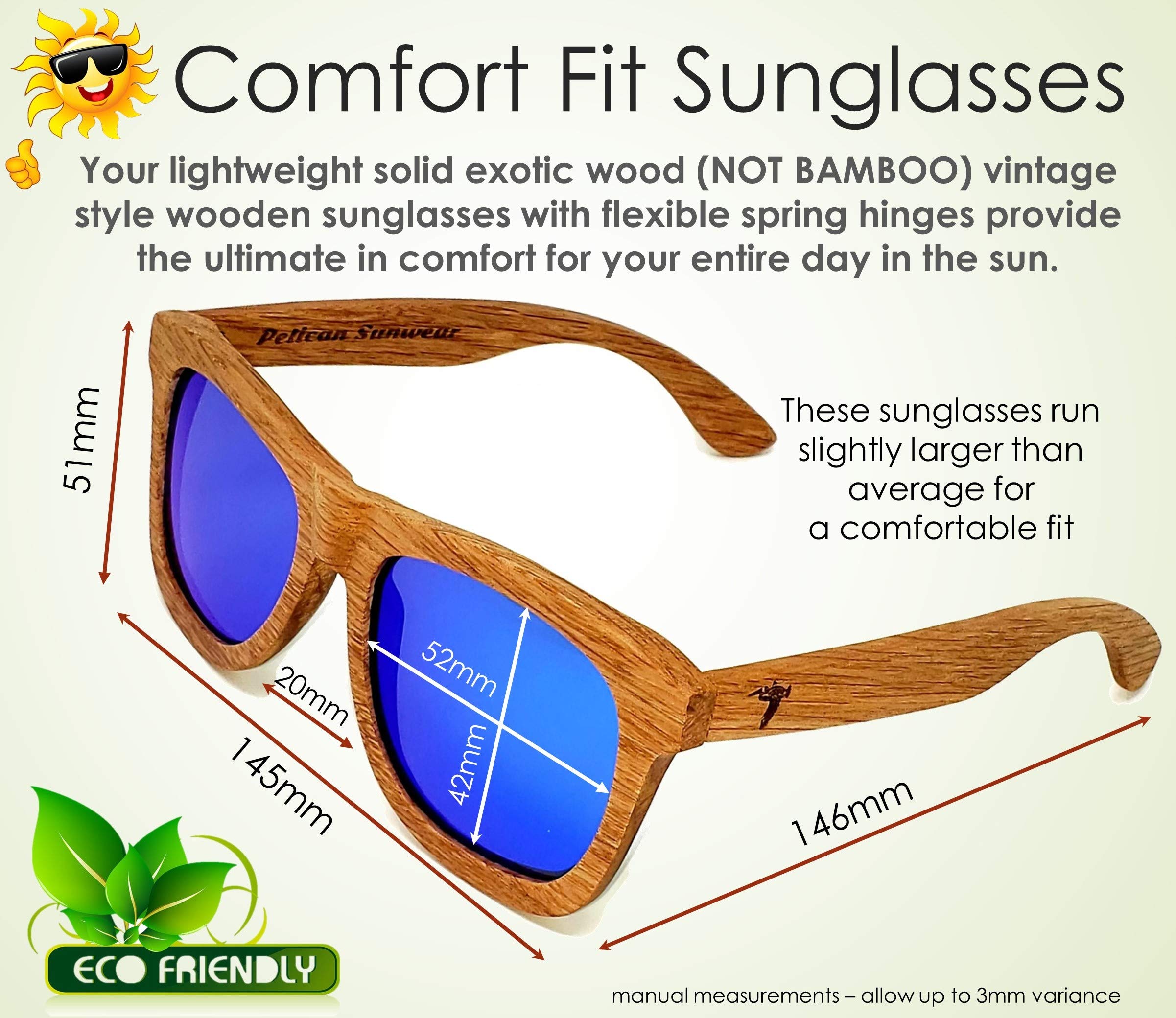 Gafas de sol de madera | Polarizadas | Marco de madera vintage | 100% protección UVA/UVB | Funda de bambú | Hombres y mujeres, Marco de madera natural 5