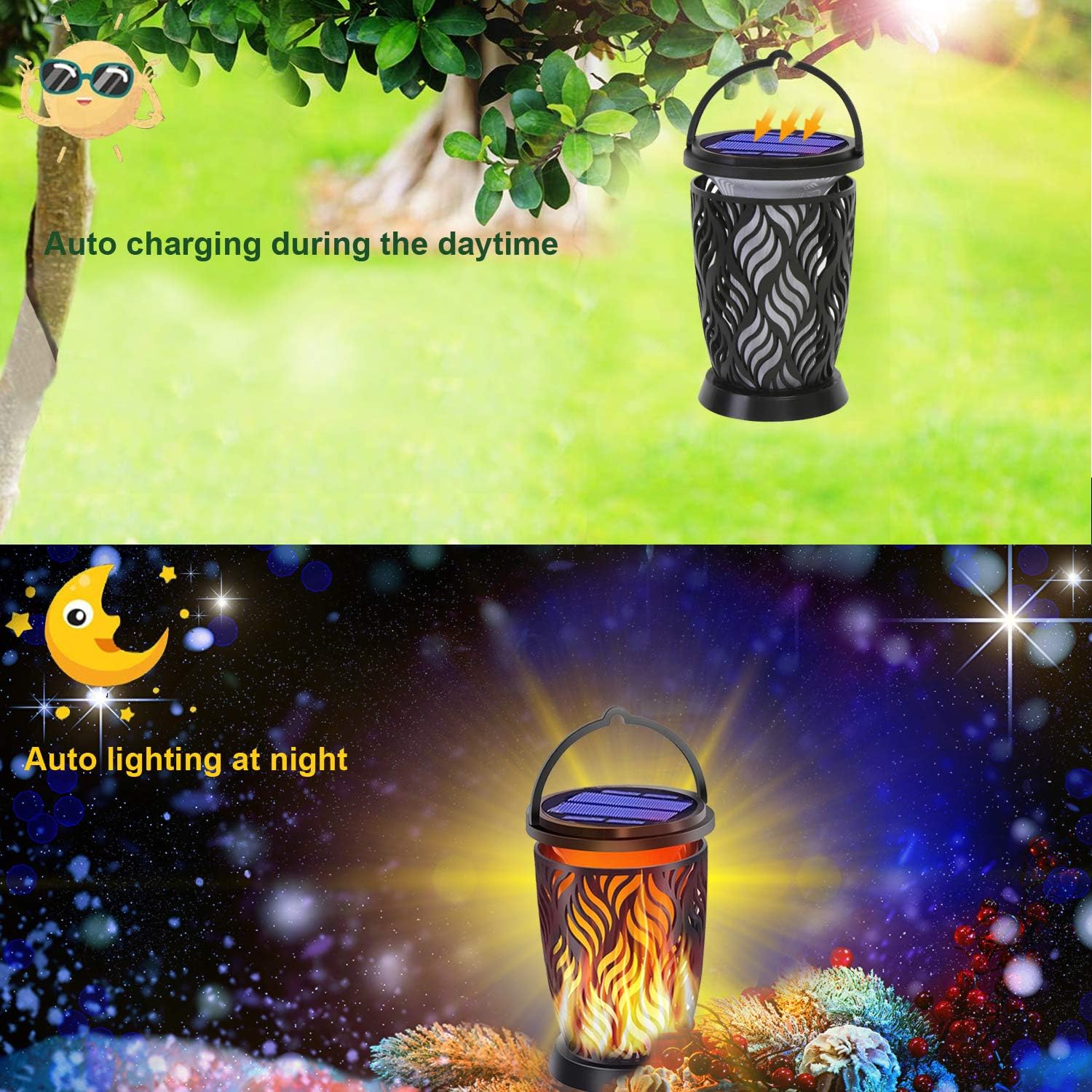 Crazy Clearance YoungPower Solar Lanterns Outdoor Lights Dancing Flame Outdoor Hanging Lanterns Decorative Lighting Heavy Duty Solar Powered Waterproof Umbrella Lights for Garden Patio Pathway Deck Yard, 4 Pack
