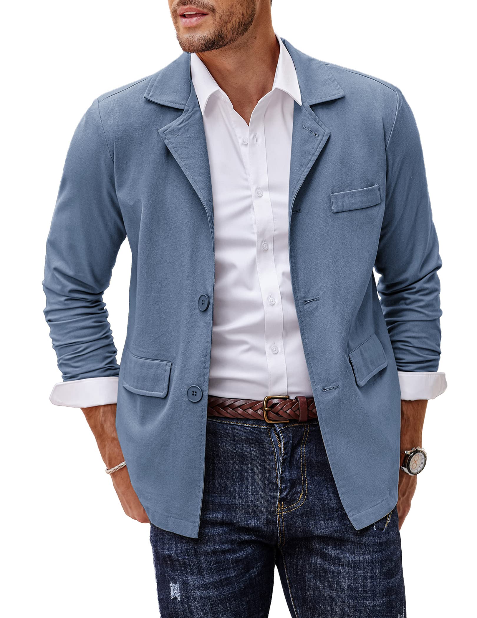 Coofandymens Linen Cotton Casual Suits Blazer Jackets Lightweight