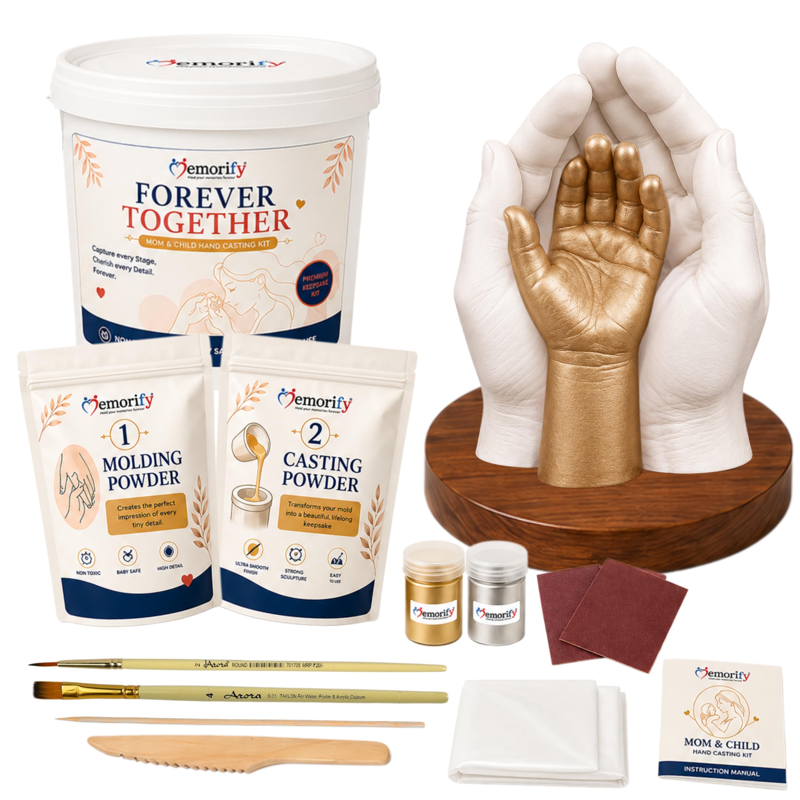 Mom & Child Hand Casting Kit - 4.2kg, DIY 3D Hand Mold Casting Kit, Premium Molding & Casting Powder, Baby Safe, Non-Toxic Keepsake Kit for Mother & Child, Baby Shower Gift(Pack of 2)-image-44