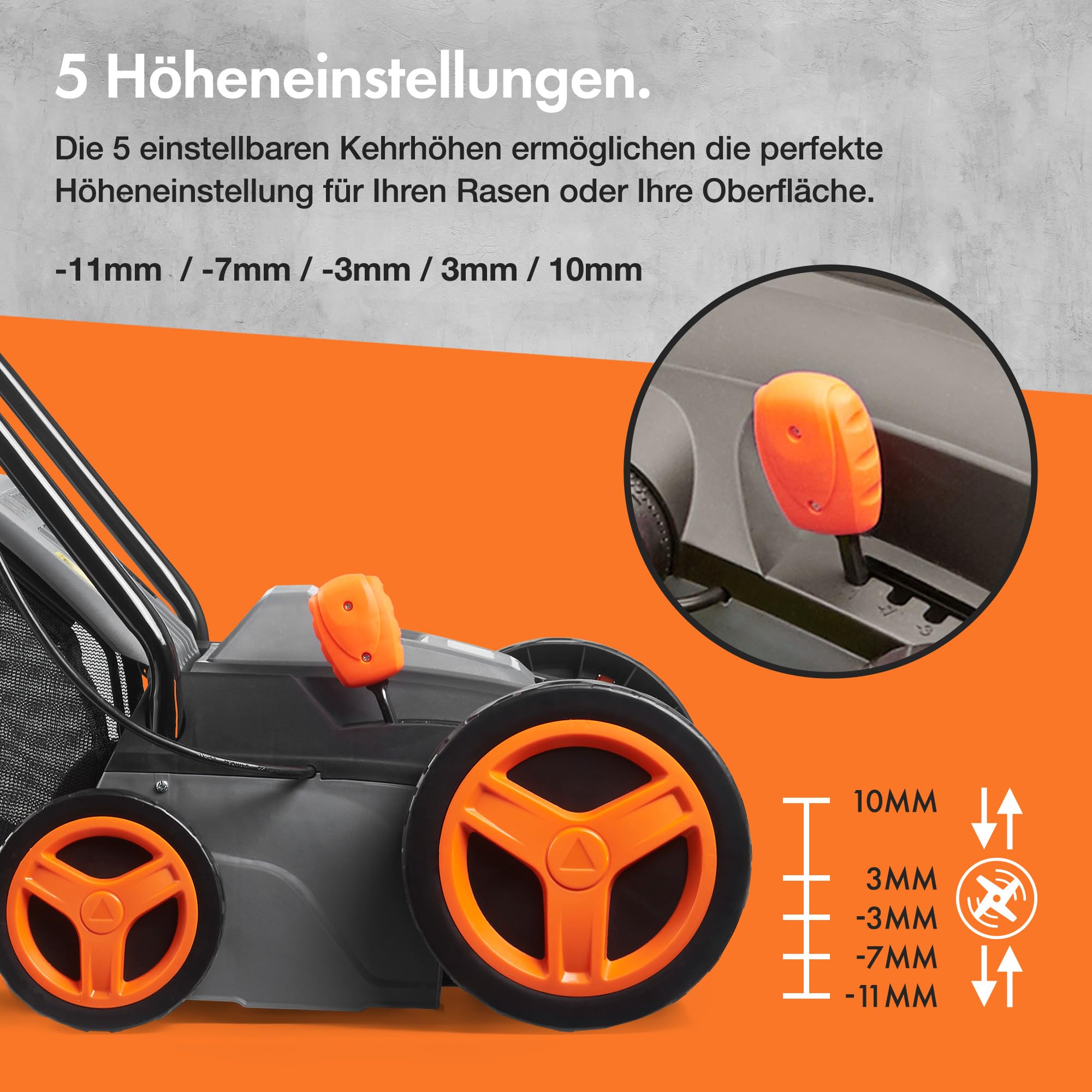 VonHaus Kunstrasenbürste 1500W, Laubsammler für Kunstrasen, Elektrische Kunstrasen Kehrmaschine Reiniger, 35 L Fangsack, 5 Einstellbare Höhen, 330 mm Arbeitsbreite, Klappbarer Handgriff