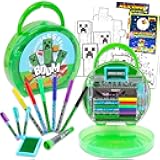 Minecraft Art Case for Kids, Toddlers - Bundle with Doodle Pad, Coloring Pages, Stickers, Stamper, Pens, More | Minecraft Drawing Pad Activity Kit for Boys