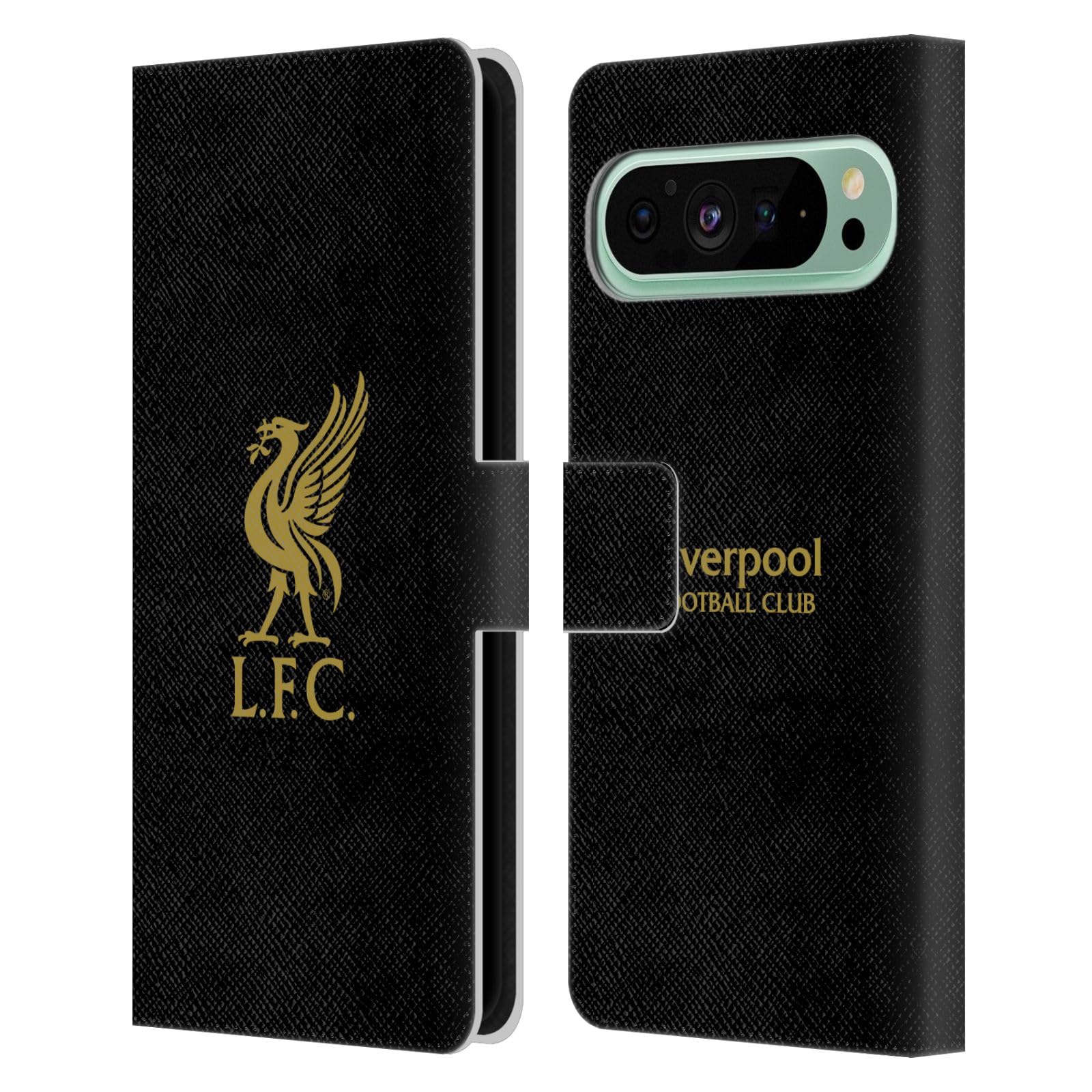 Head Case Designs Officially Licensed Liverpool Football Club Gold Logo On Black Liver Bird Leather Wallet Case Compatible With Google Pixel 9 Pro XL