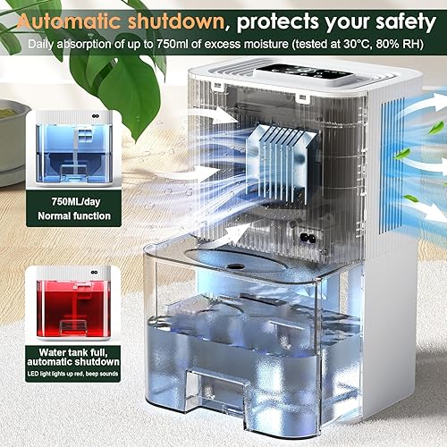 Miniatura 5 de Deshumidificador portátil para sótanos, tanque de 91 onzas, cobertura de 900 pies cuadrados, diseño inteligente silencioso con apagado automático,