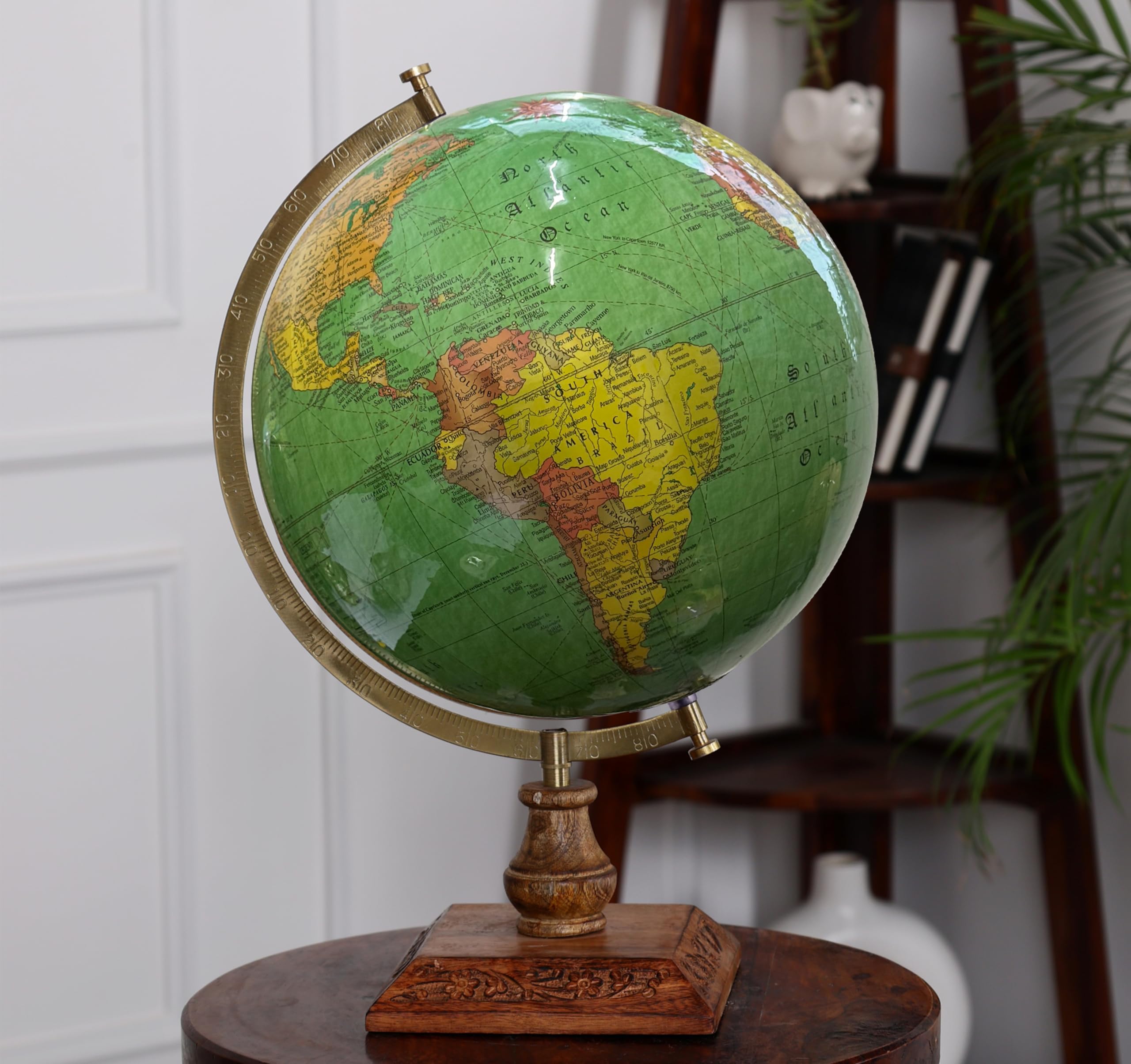 GLOBE DADDY Rotating World Globe 12 Inch with Metal Arc and Wooden Stand for Home Décor, Office Decor and Decorations items, Birthday, Party Gifts and Anniversary.(green)