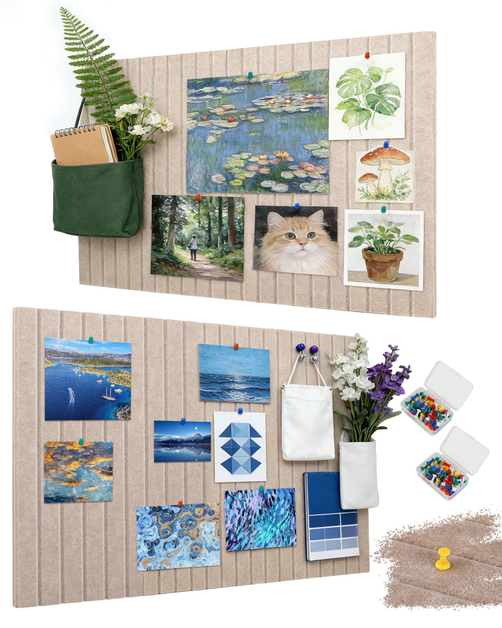 Felt Pin Board, Set of 2 (40 × 60 cm), 9 mm Vertical-Texture Felt Bulletin Board, Self-Adhesive Felt Board with Push Pins, Extra Thick & Sturdy, Photo Wall Memo Board for Office, Kitchen, Dark Camel