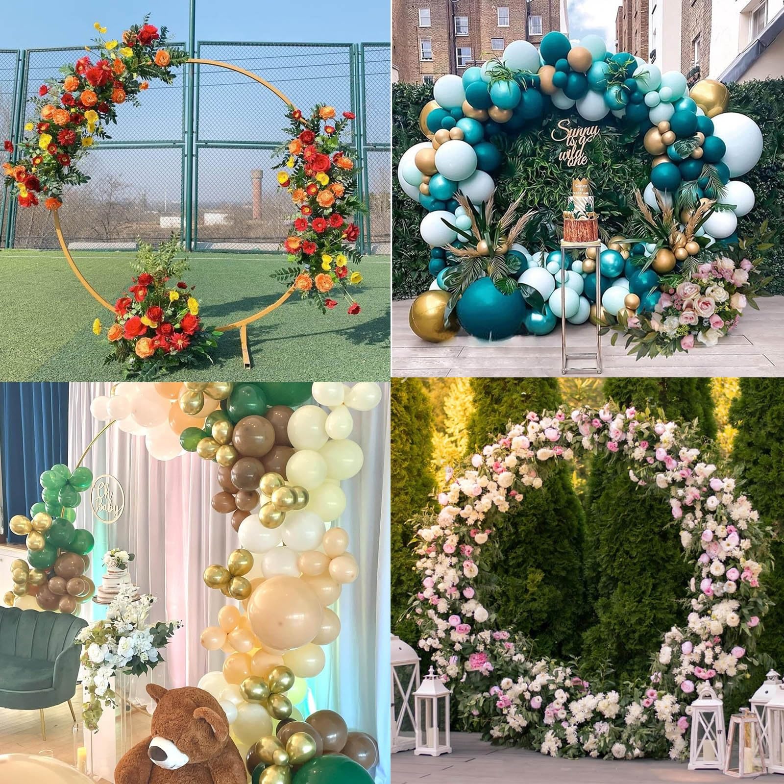 HJXGQJM Kit De Arco De Globo Redondo, Soporte De Arco De Globo, Marco De Arco De Globo Metálico Dorado, Soporte De Telón De Fondo De Boda, Decoración De Fiesta De Graduación, Oro/Blanco(White,240cm)