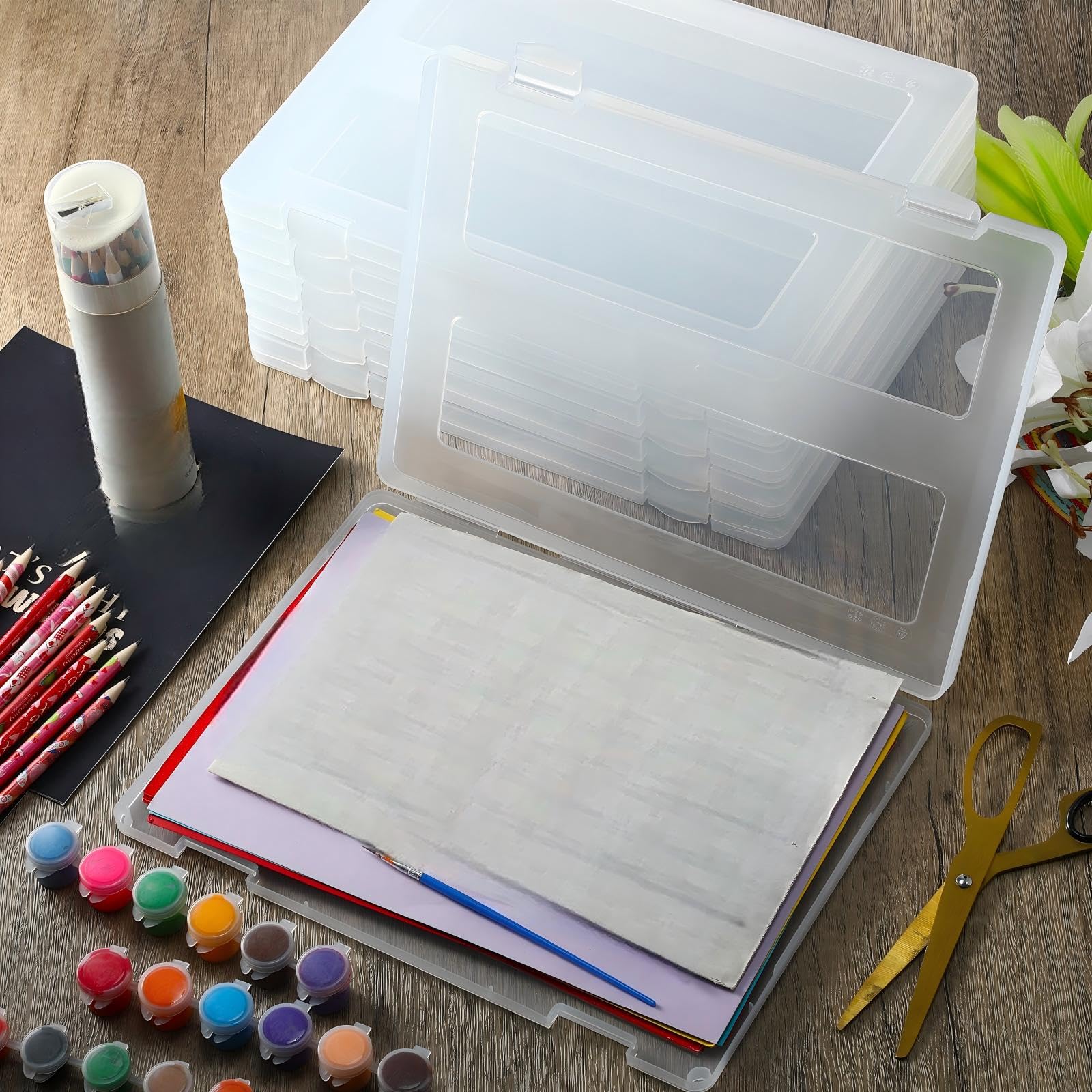 Caja de archivos A4, caja de almacenamiento de fotos A4, estuche portátil de plástico transparente, caja organizadora de documentos para suministros escolares de oficina, accesorios de 12.52 x 9.5 x
