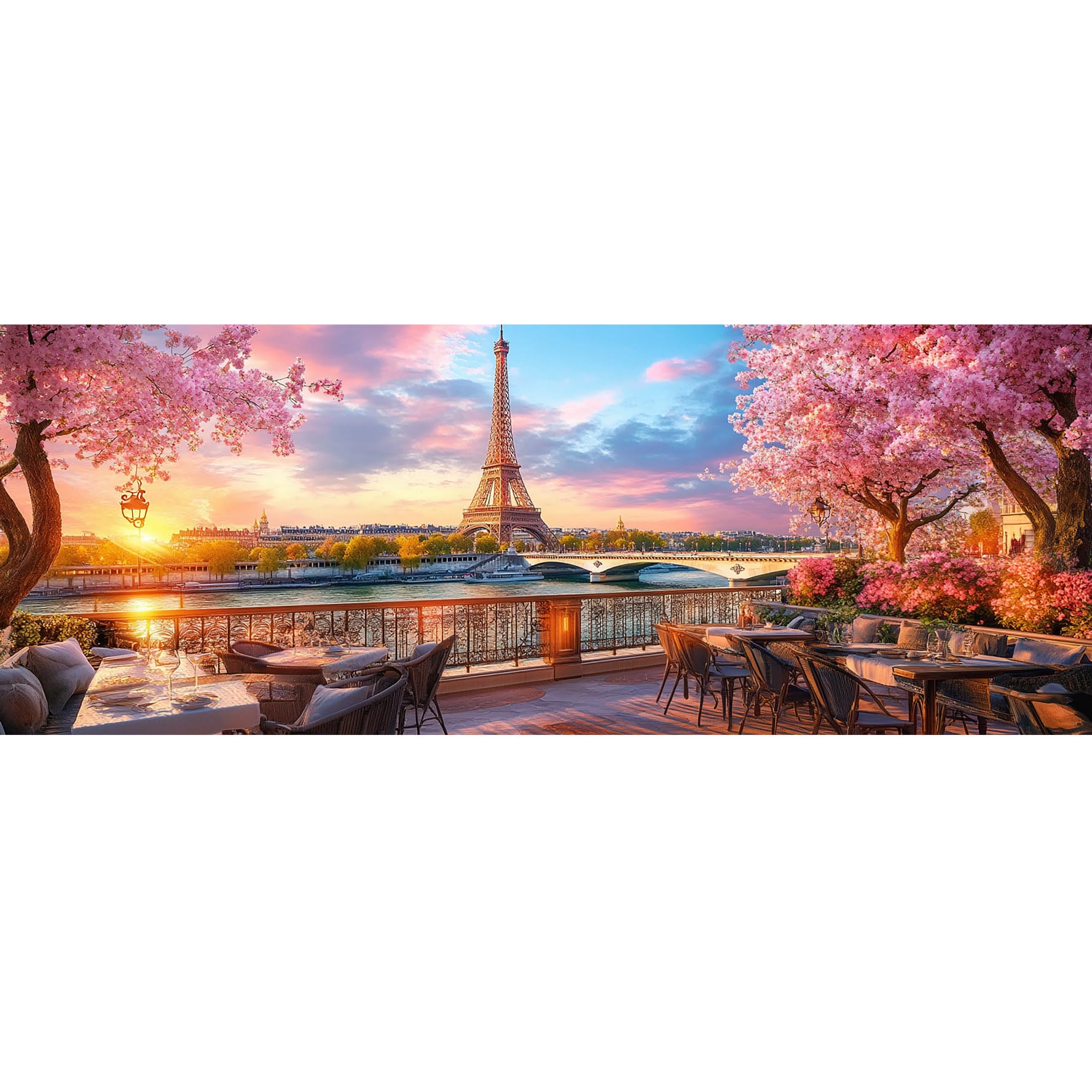 Bimkole Eiffel Tower Paint by Number for Adults, DIY Oil Painting Kit Landscape on Canvas with Paintbrushes and Acrylic Pigment, for Paint by Numbers for Beginner, for Home Wall Decor 31.5x11.81 Inch