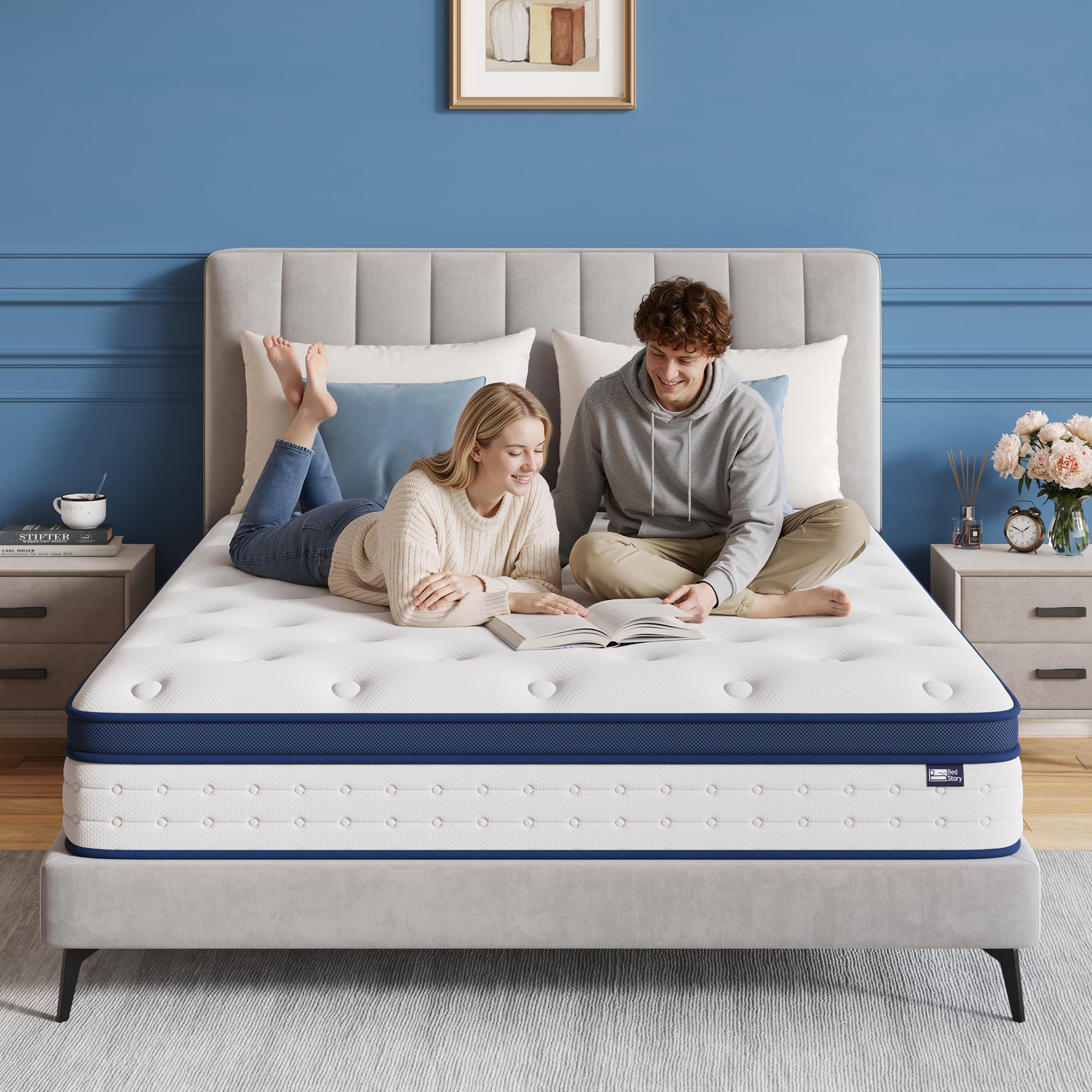 BedStory Matratze 140x200cm, 7-Zonen Taschenfederkernmatratze Höhe 20cm, H4 Härtegrad Matratze, Gedächtnisschaum und unabhängige Sackfeder, Rückenentlastende, Blau
