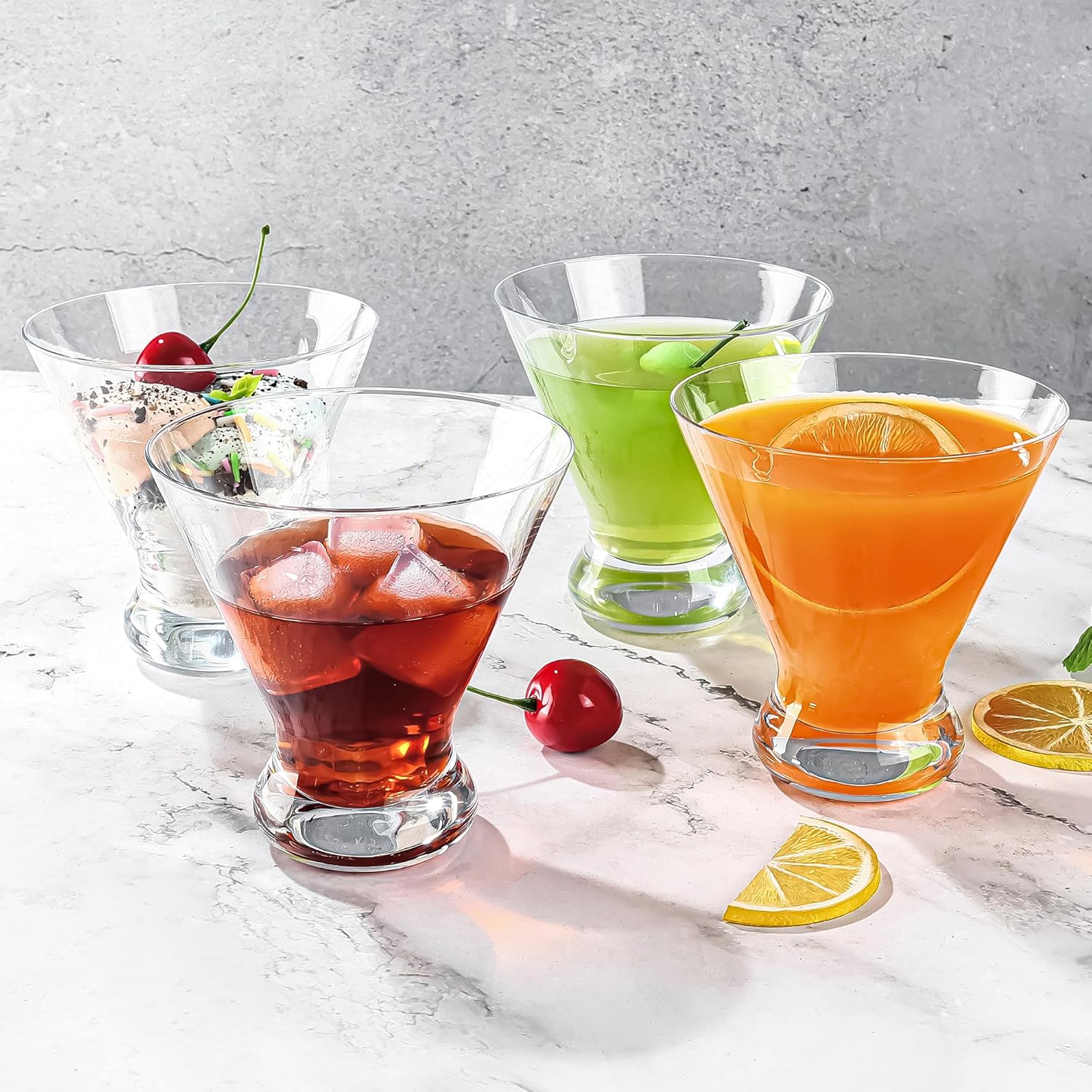 Martini Glasses Set of 12, 8 oz Cocktail Glasses, Stemless Martini Glasses for Martini, Margarita, Manhattan, Desserts (12 pack)