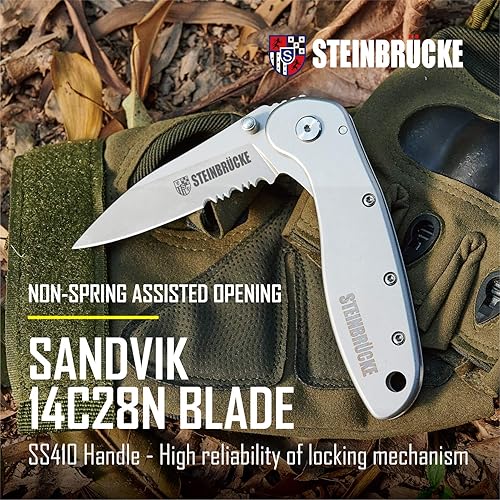 Miniatura 2 de Navaja de bolsillo plegable con clip, cuchillos de bolsillo para hombre, hoja de acero inoxidable Sandvik 14C28N de 3.1 pulgadas, con revestimiento