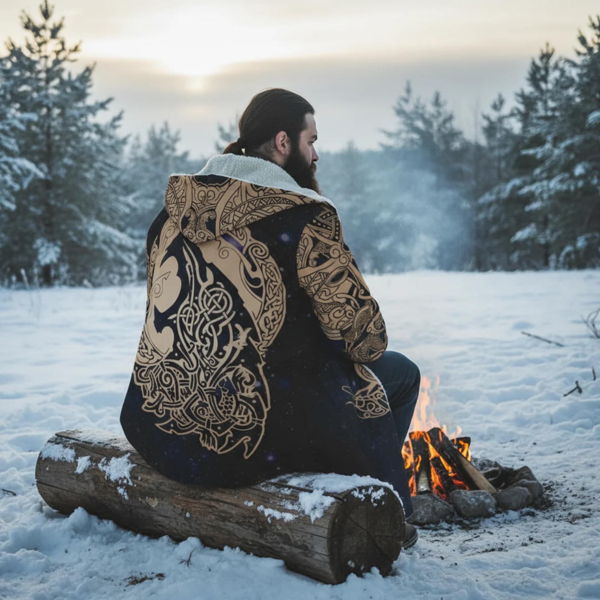 Abrigo Unisex de Fenrir - Chaqueta de Invierno Calda ma Leggera - Parka Nórdica de Cuero Sintético y Lana - Capa con Capucha Cortavientos para el Frío, Regalo para el Espíritu Guerrero