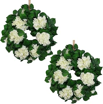 22" Hydrangea Wreath for Front Door All-Season Wedding Decor with Lambs Ear Leaves & Hydrangea Blooms Spring/Summer Farmhouse Style, Perfect Year-Round Decoration White Hydrangea, Large