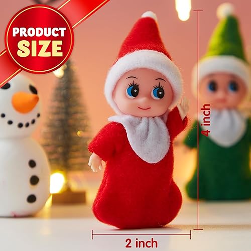 Miniatura 5 de JOYIN 2 muñecos elfos de Navidad con 1 muñeca de elfo rojo y 1 verde, accesorios de decoración navideña, regalo pequeño para niñas, niños y adultos