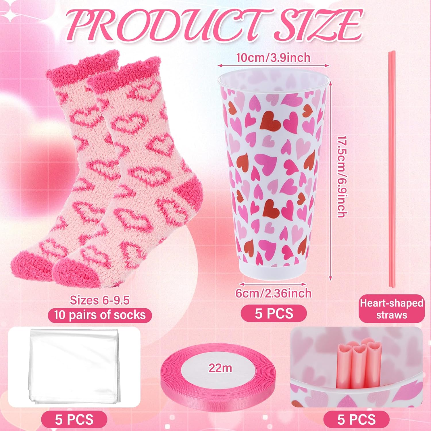 Funtery Galentine's Day Fuzzy Socks Gifts for Women Bulk Valentine Party Stuffers Pink Heart Cup Sock Gift - Image 3