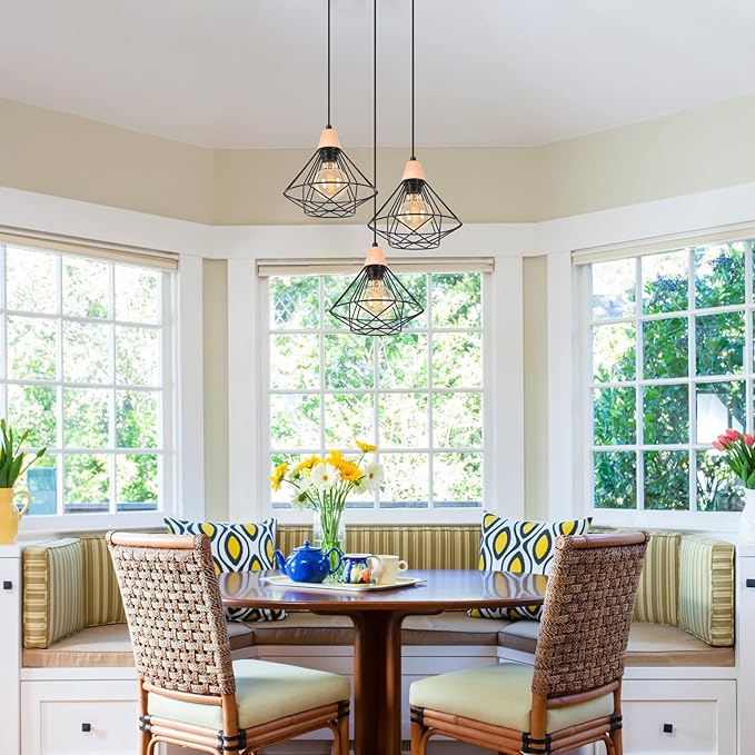 iDEGU iDEGU Industriële kroonluchter, 3 lampen, 22 cm, vintage hanglamp van hout en ijzer, retro, plafondlamp, design, kooi, zwart, E27, plafondlamp voor slaapkamer, woonkamer, keuken, eetkamer photo 3