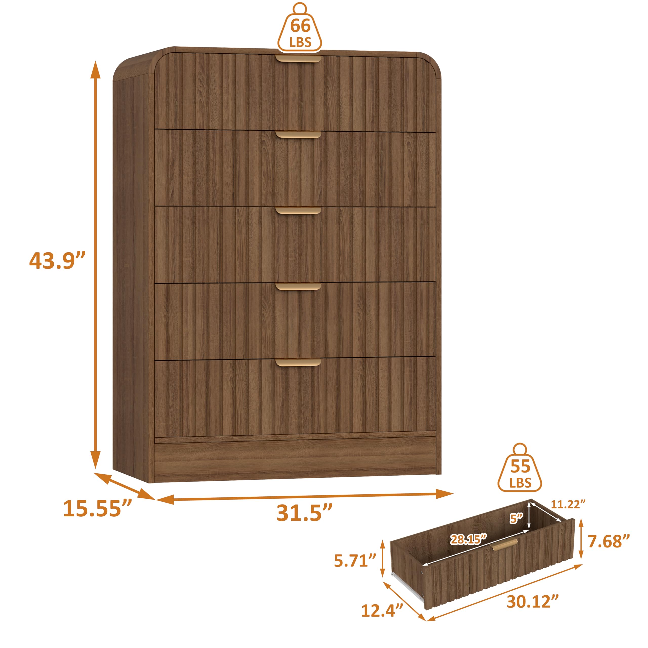 Amazon.com: MUPATER 5-Drawer Dresser for Bedroom, 32''W×16''D×44